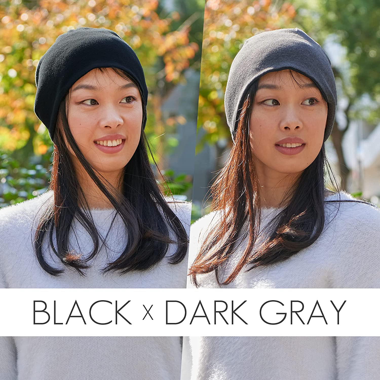 CHARM Organic Cotton Reversible Beanie - Made in Japan Slouchy Warm Knit Chemo Hat - Navy  Light Grey image number 5