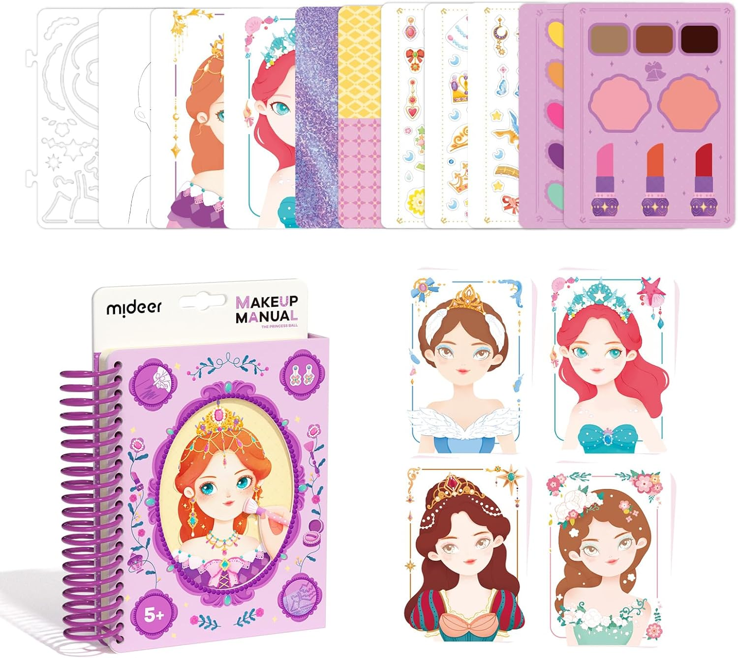 Mideer Fashion Design Sketchbook with Watercolor Painting, Princess Dress-Up Activity Book with Stencils and Stickers, Make-Up Fashion Designer Kits for Kids 5 6 7 (Makeup Manual Princess Ball)
