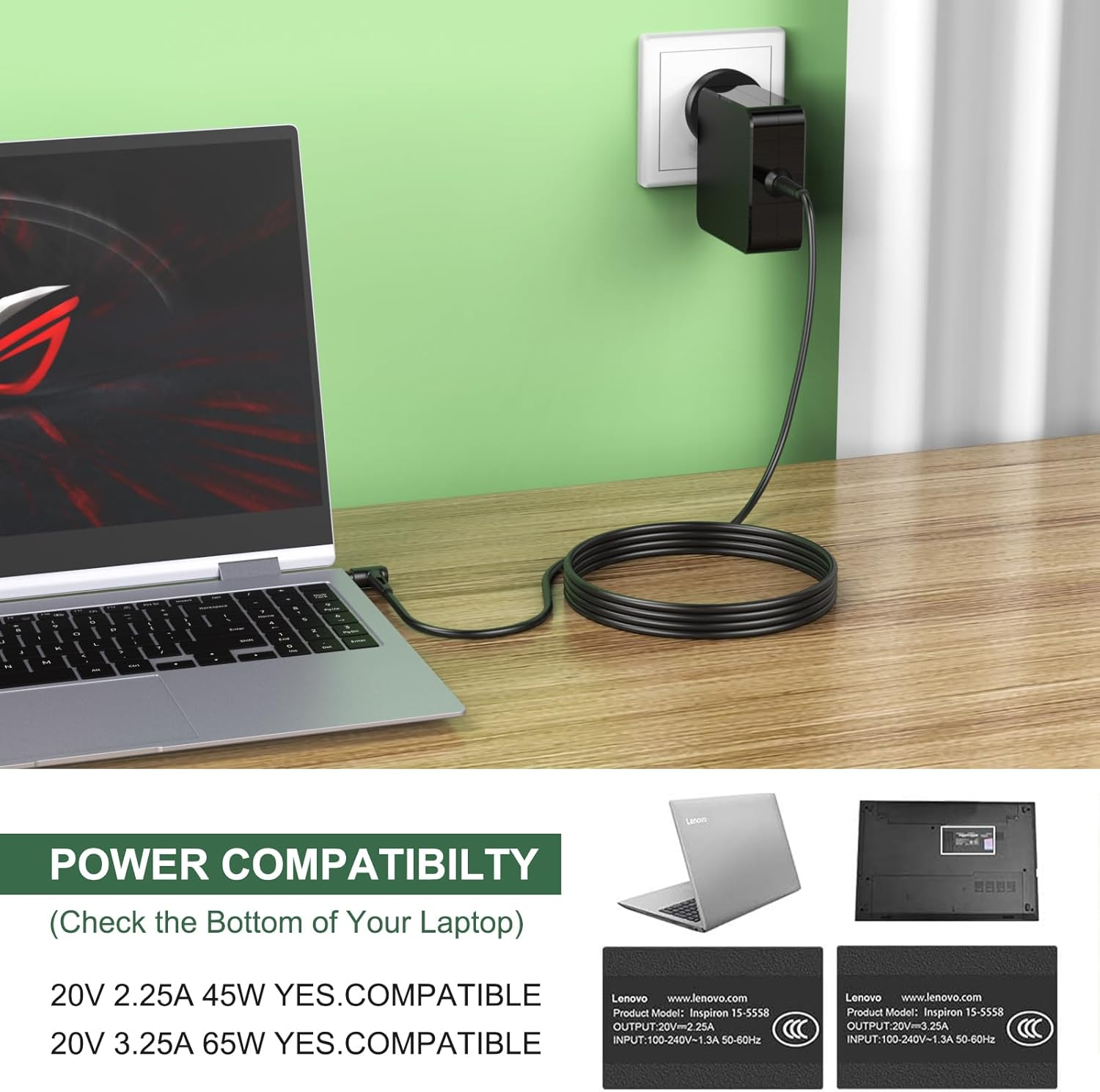 For Lenovo Laptop Charger 65W Ideapad Charger Compatible with Ideapad 3 5 110 100 100S 310 320 320S 330 330S 510 710 S145 S340 S540 Yoga 510 520 Flex 4 5 6,20V 3.25A AC Power Adapter (Also Fit for 45W image number 1