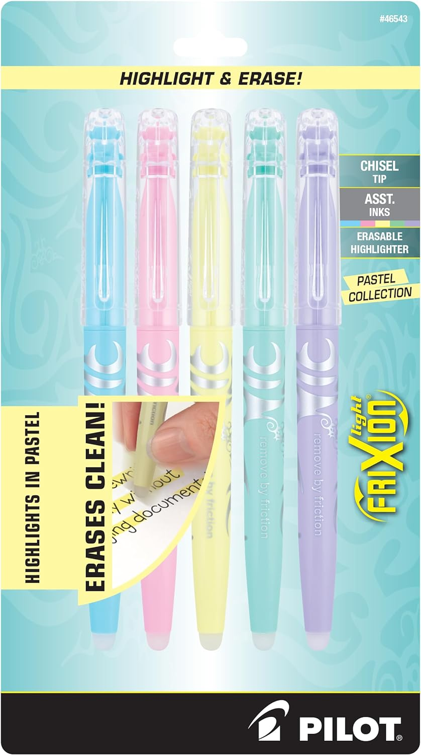 PILOT, Frixion Light Pastel Erasable Highlighters, Chisel Tip, Pack of 5, Pastel Blue, Pink, Yellow, Green & Purple image number 5