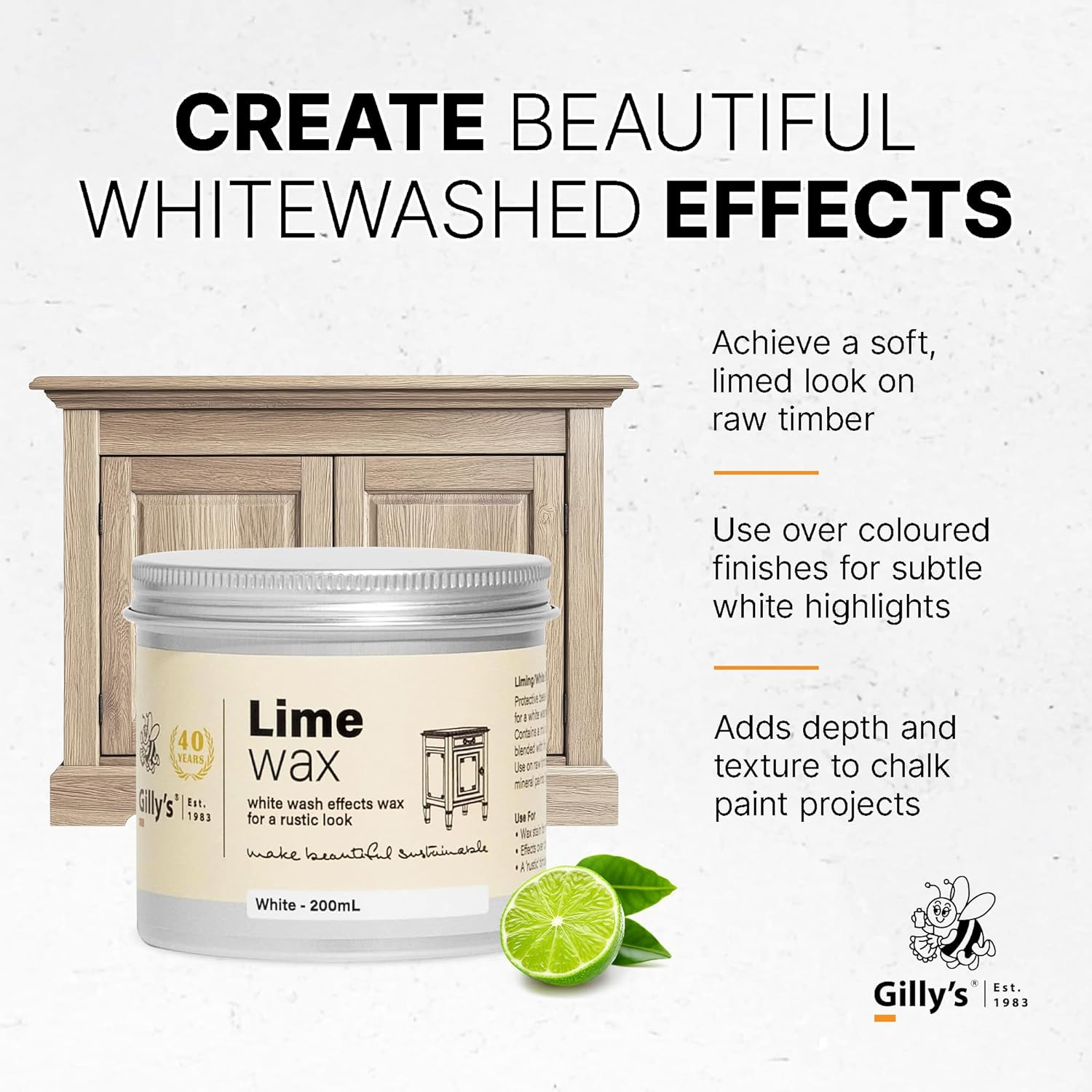 Gilly'S Lime Wax 200Ml &ndash; White Effects Wax for Timber & Chalk Paint Finishes | Create a Whitewashed or Liming Effect | Natural Blend of Waxes, Oils & Titanium Dioxide image number 5