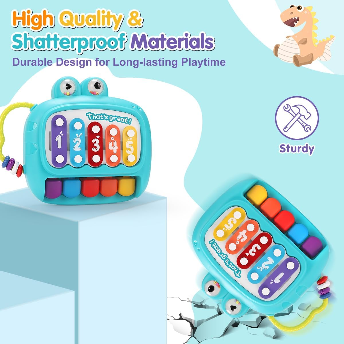 Baby Piano Toy 6 to 12 Months Dinosaur Toys Toddler Musical Toys for Girls Aged 1-2 Early Learning Educational Piano Keyboard Infant Toys Baby Gifts for Boy Girl 1 2 3 4 Years Olds(Blue) - Blue image number 3