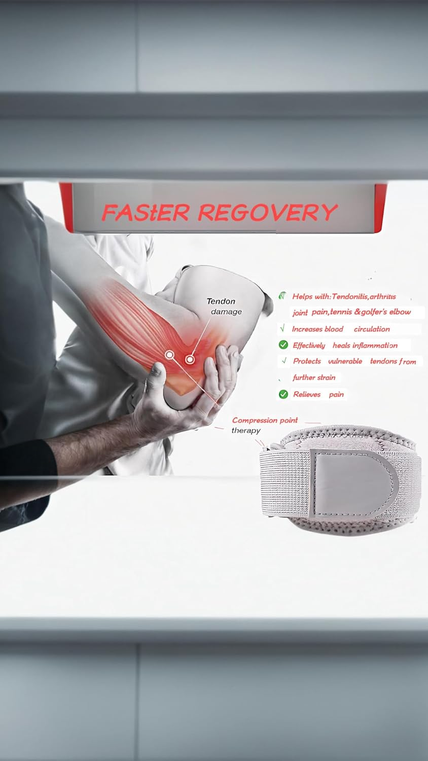 Honwor Elbow Brace for Tendonitis & Pain Relief - Adjustable Support Strap for Men & Women | for Weightlifting, Tennis, Golf | Aid in Sports Injury Recovery image number 3