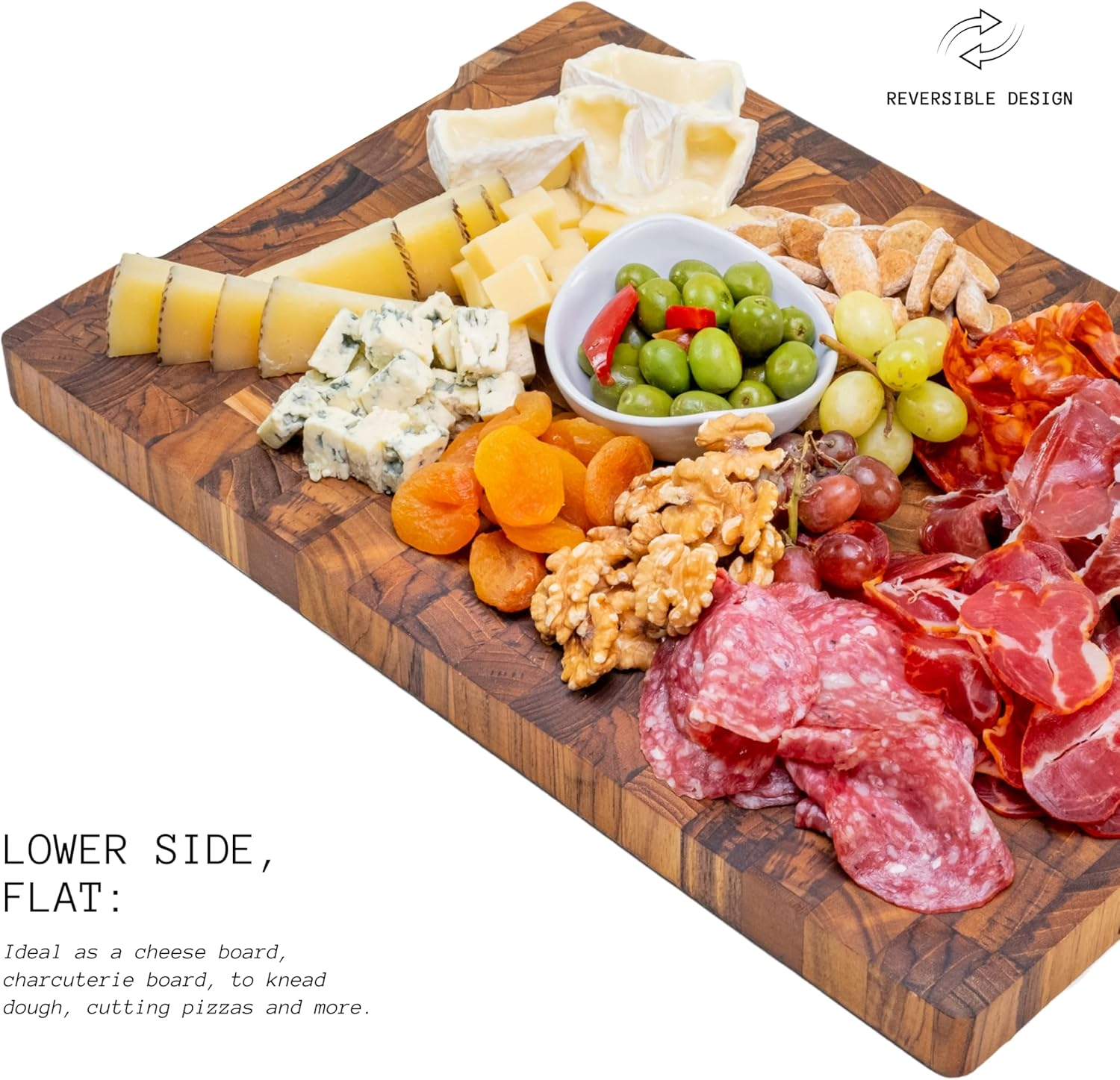 Erreke Teak Wood End Grain Cutting Board (XL, 17.5X12X1.5"), Large and Thick Wooden Cutting Boards for Kitchen with Juice Groove, Comfortable Hand Grip, Reversible Use on Both Sides, High Durability image number 3