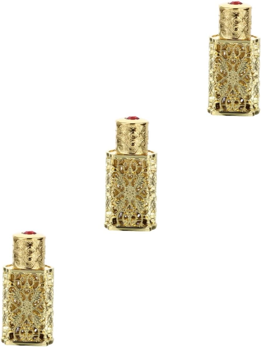 3Pcs 3Ml Essential Oil Perfume Bottle Leakproof Glass Metal Travel Dispenser Diy Cosmetic Aromatherapy Kit Retro Engraved Design image number 2