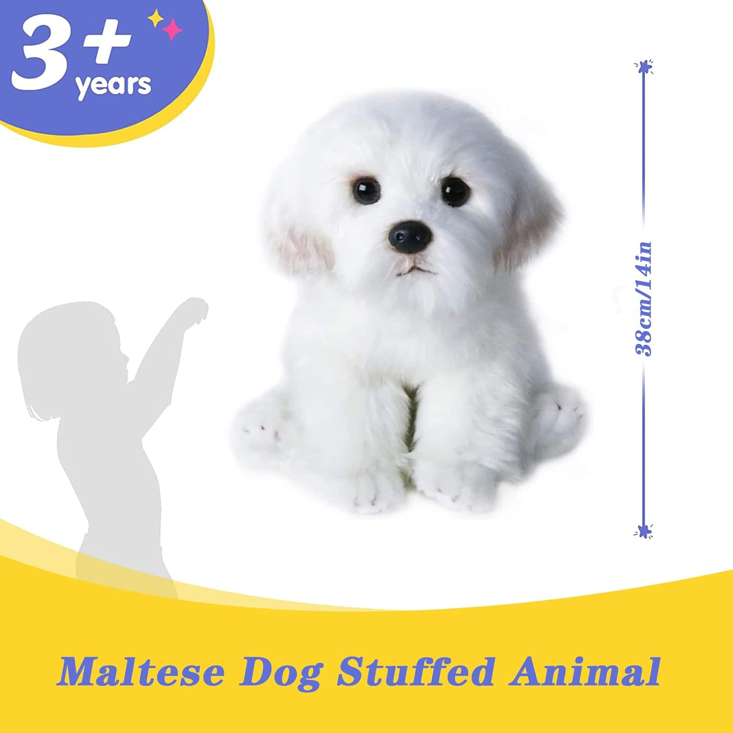 14" Realistic Plush Maltese Dog, Stuffed Animal Puppy Dog Toys, for Kids and Adult Birthday, White image number 3