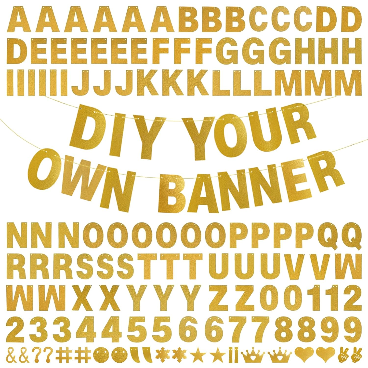 Dqwtb 132Pcs DIY Letter Banner Customizable Glitter Banner Kit Custom Birthday Personalized Hanging Banner 22 Symbols 107 Letters 3 Accessories for Wedding Baby Shower Party Graduation image number 3