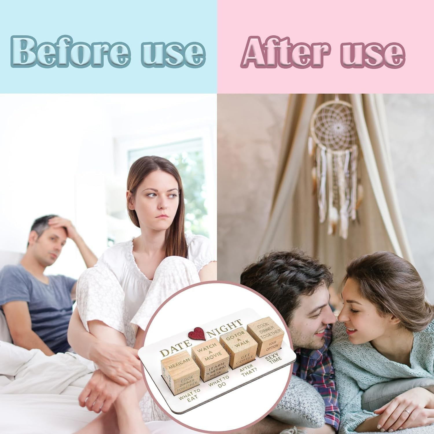 Date Night Dice for Couples, Fun Night Dating Decision Dice,Wooden Couple Dating Fun Dice, Love Dice, Food Decision Dice, Date Ideas for Couples,Gifts for Boyfriend-Girlfriend image number 1