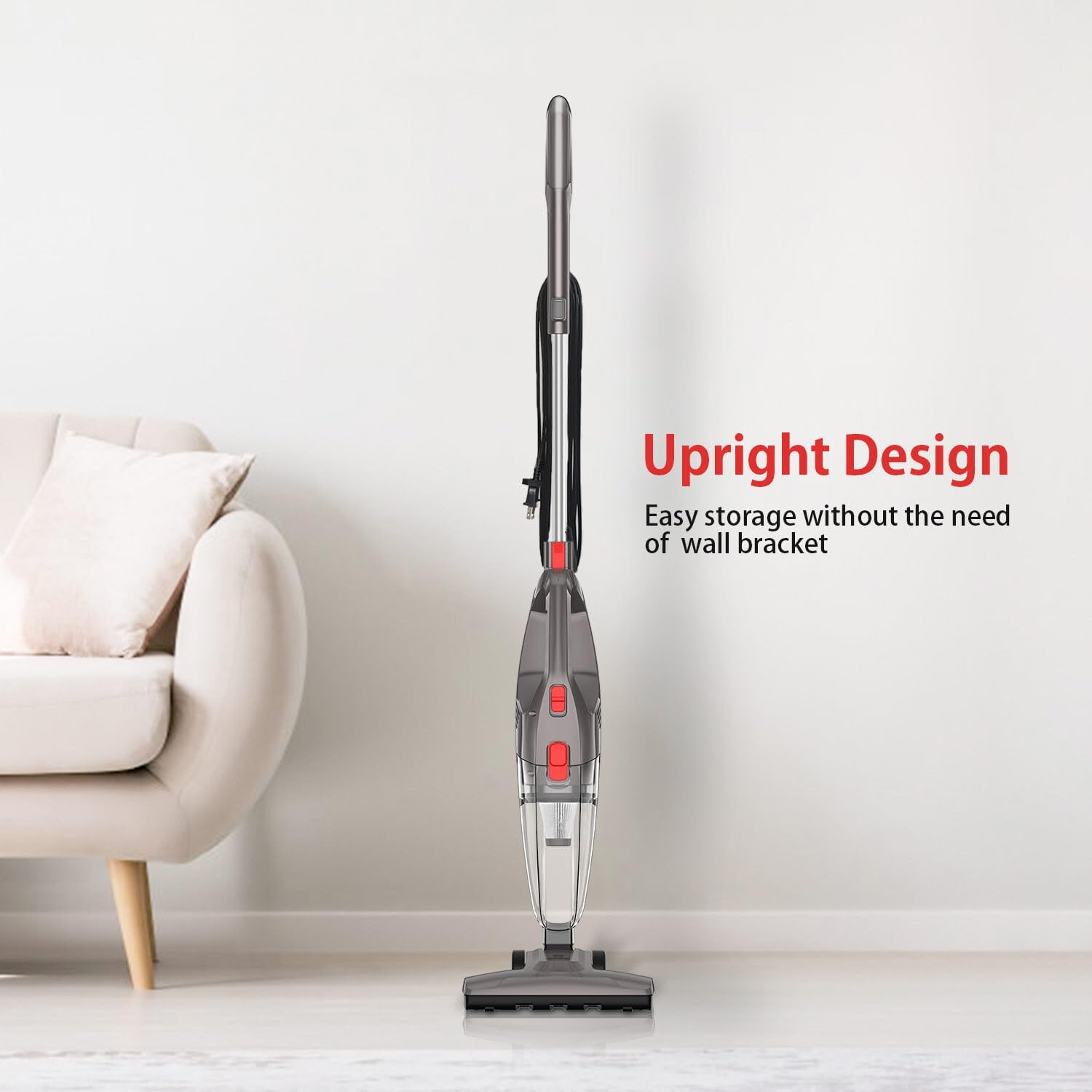 Lenoxx Corded Powerful Stick Vacuum Cleaner &ndash; 450W Motor, 15Kpa Suction, H12 HEPA Filter, Lightweight 1.8Kg, 0.8L Dust Cup, Bagless, with Floor Brush & Extension Hose image number 2