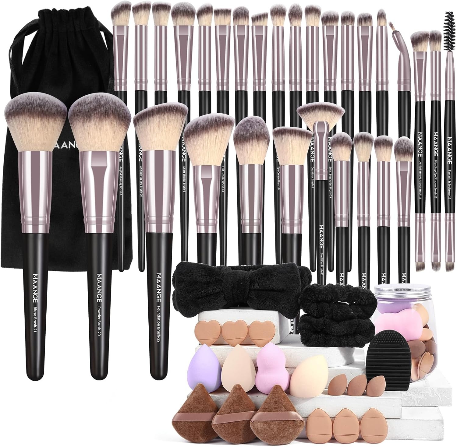 MAANGE Makeup Brush Set, 51 Pcs Makeup Tool Set Premium Synthetic Foundation Powder Makeup Brushes (Pink)