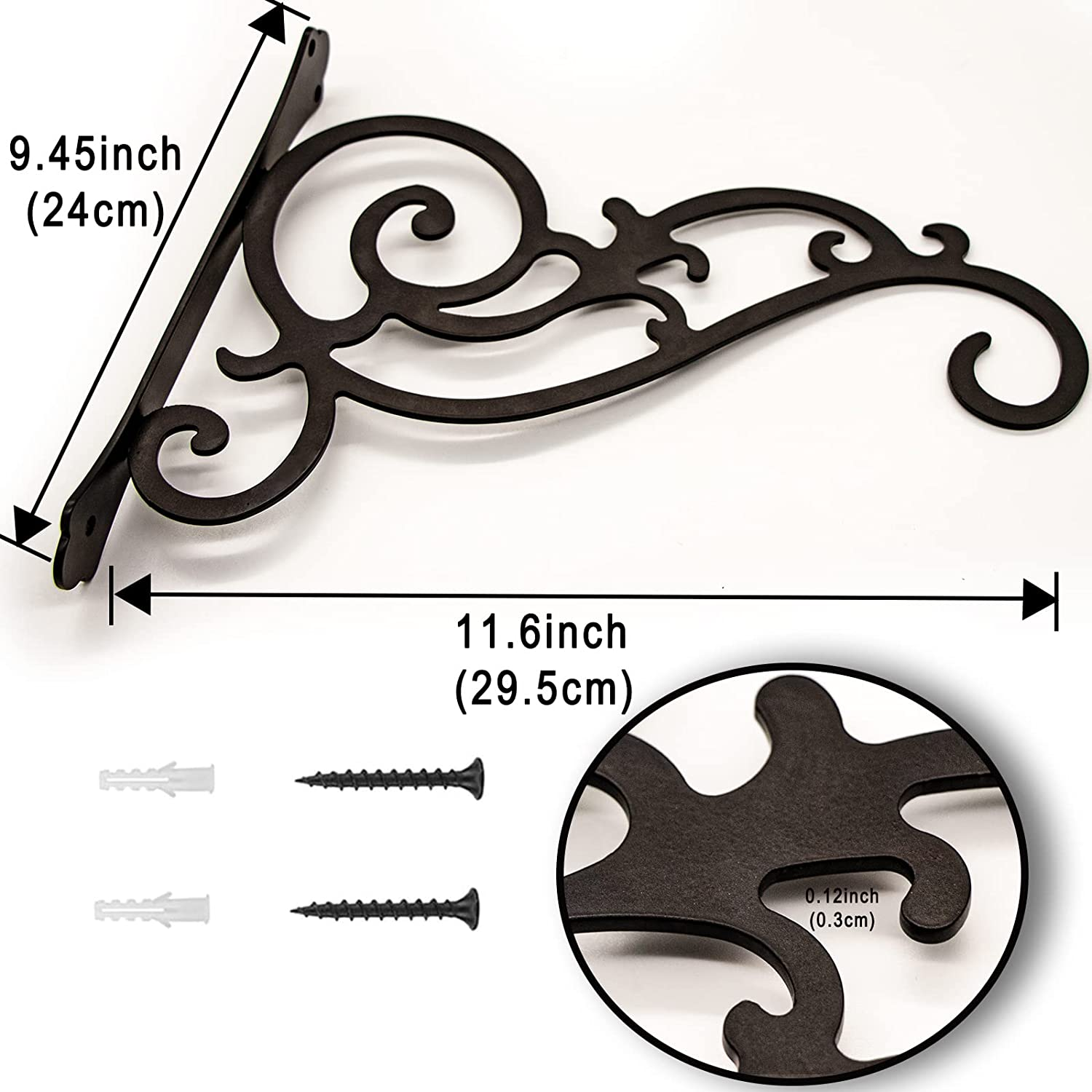 GSY 2 Pcs Hanging Plant Bracket 12-Inch,Wall Hook Hanging Plant Brackets,Black Iron Plants Indoor/Outdoor Planter Hangers Hooks,For Hanging Lanterns,Bird Feeders,Wind Chimes,Planters image number 4