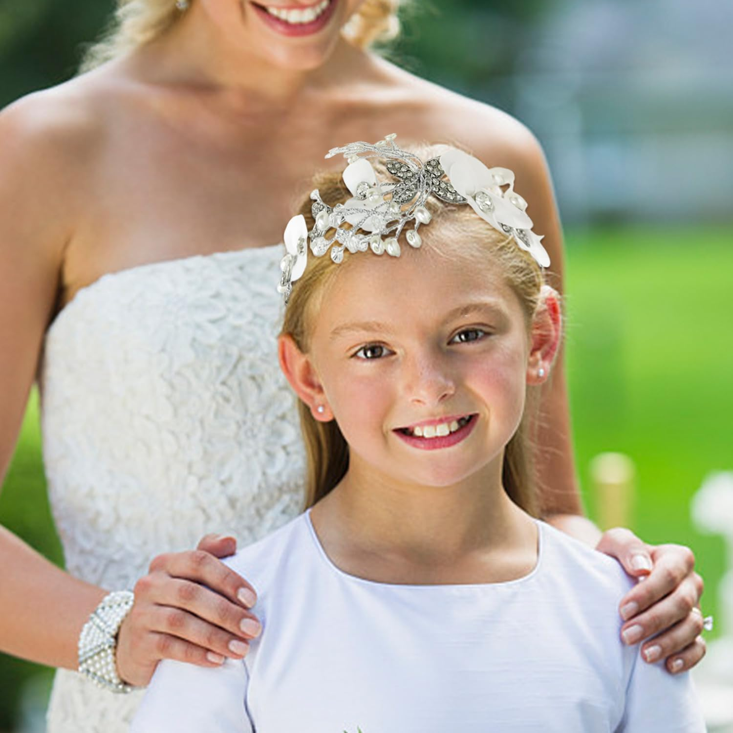 JDNFKG 1 Pearl Headpiece, 1 Pair Lace Gloves, Flower Shaped Headpiece, Elee Headbands, Wedding Dress Accessories