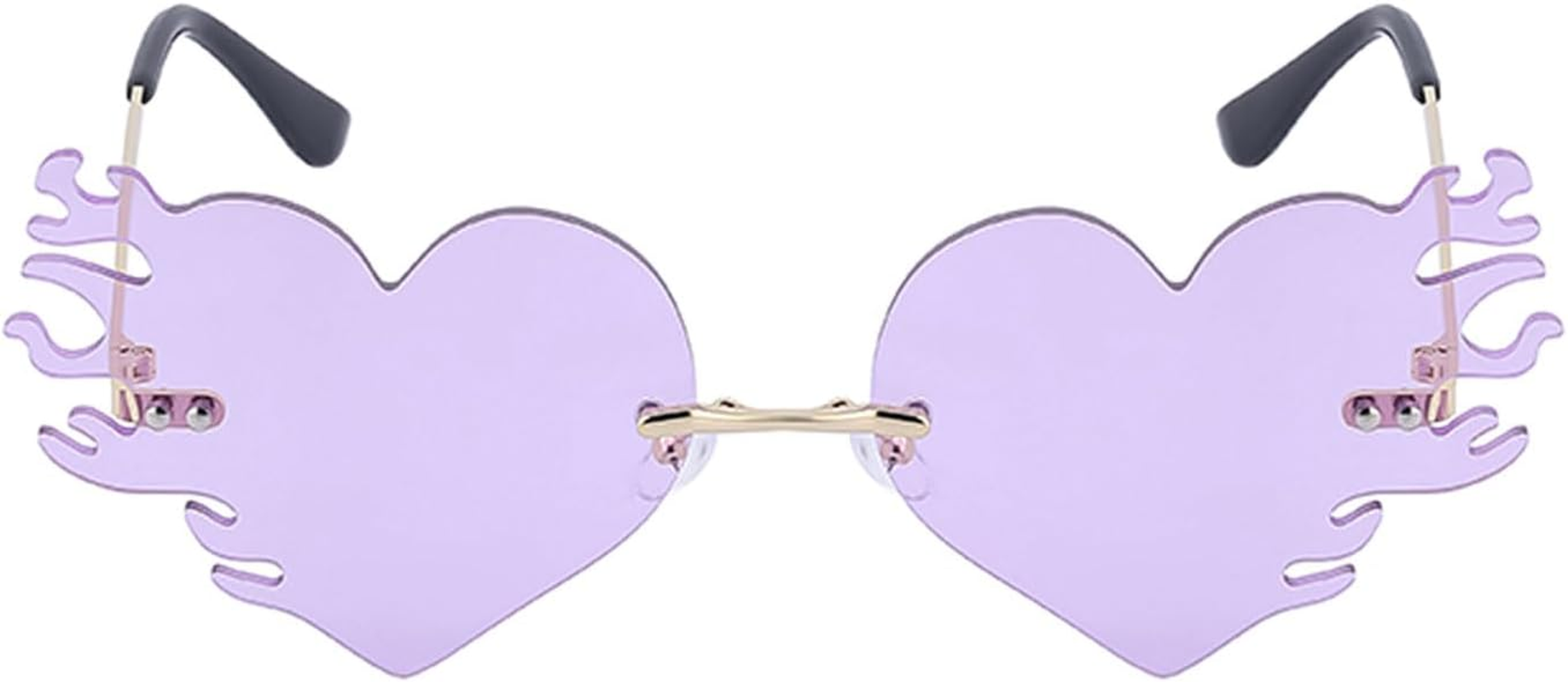 LJCZKA Heart Sunglasses with Flames Women Men Rimless Sunglasses Rave Hippie Glasses Halloween Party Festival Unisex - Red image number 3