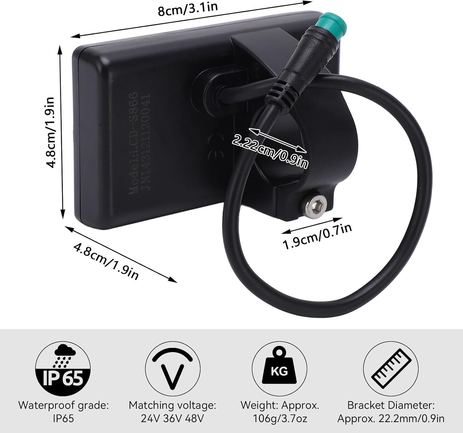 Electric Bike LCD Display Meter, 24V 36V 48V E Bike Display Meter Control Panel with Waterproof Plug Conversion Kit for Electric Scooter 22.2Mm/0.9In Handlebars image number 5