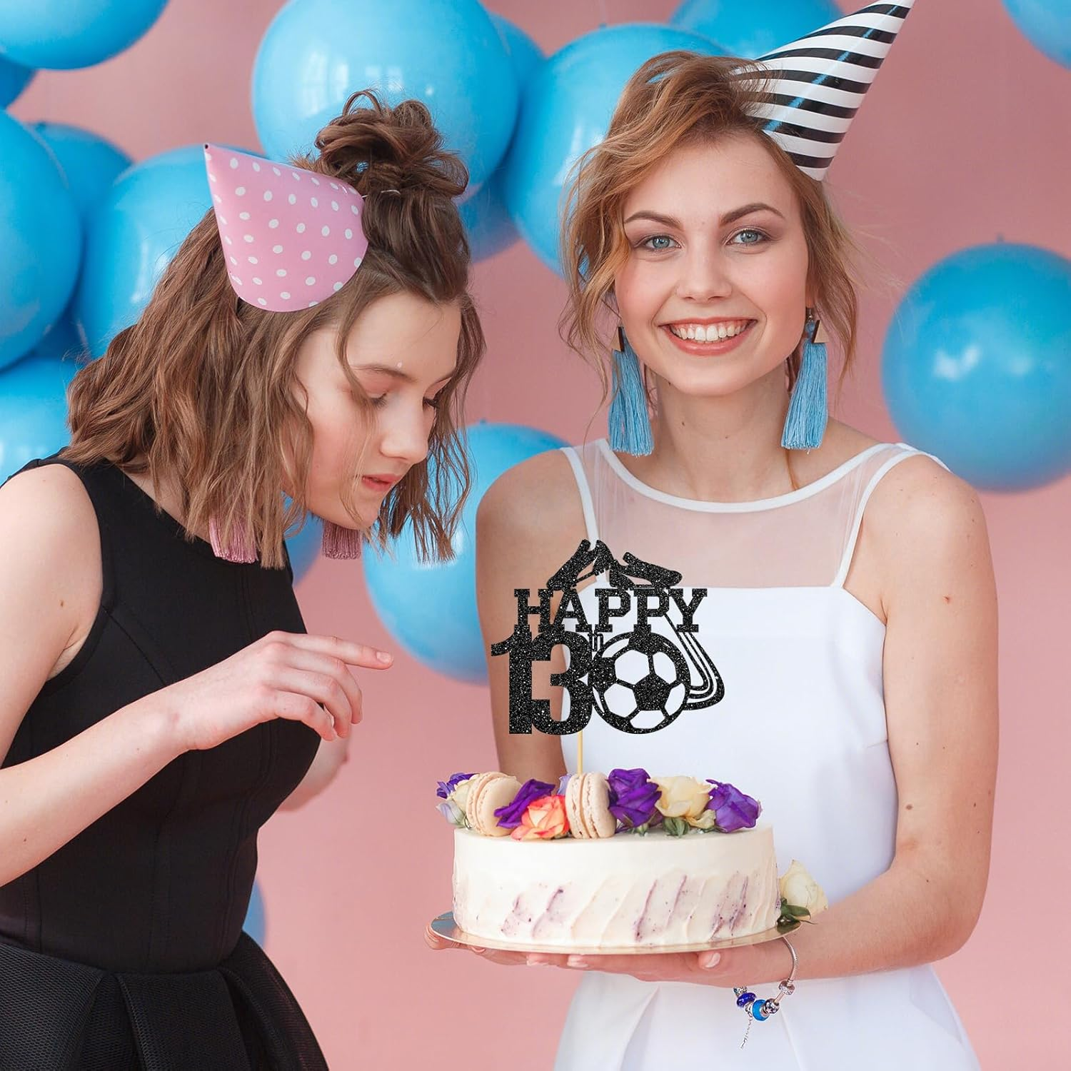 Monmon & Craft Soccer 13Th Birthday Cake Topper/Sport Theme Soccer Ball Cake Docer/Soccer Player Boy 13Th Birthday Party Decorations - Black Glitter