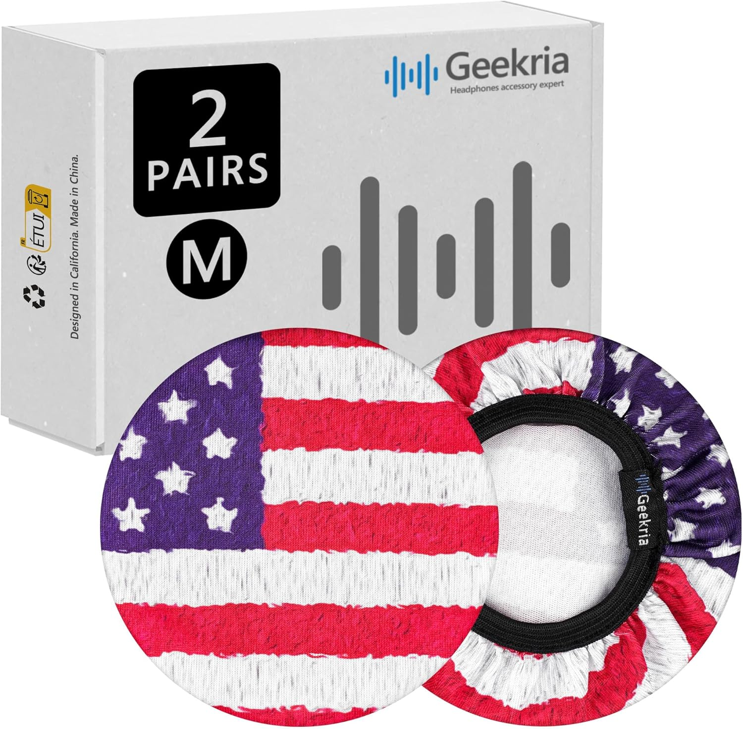 Geekria 2 Pairs Flex Fabric Headphones Ear Covers - Product Safety Certified - Washable & Stretchable Earcup Protectors for Over-Ear Headsets, Sweat Pads for Gym, Gaming (Size M/Cosmos)