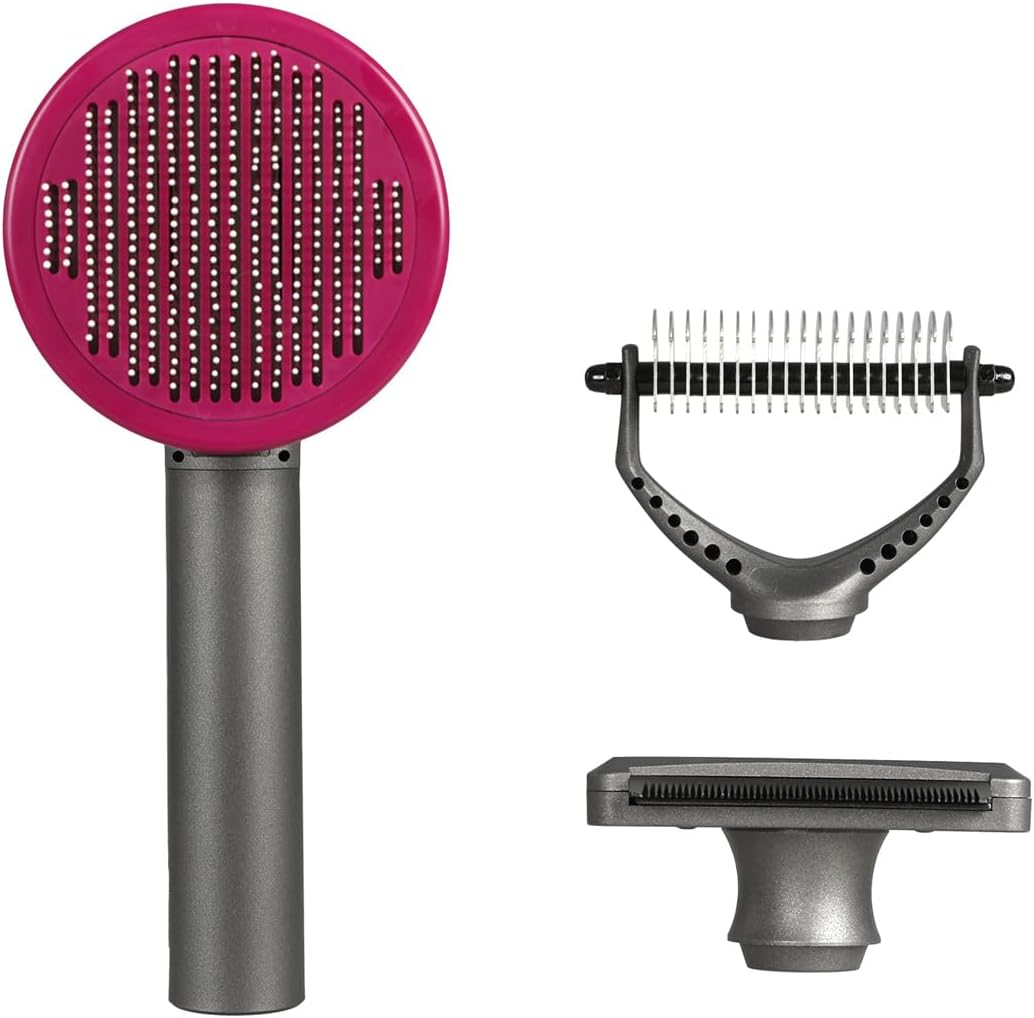 Pawz 3PCS Pet Grooming Tools Kit Fur Cleaning, Grooming Brush One-Click Self Cleaning Deshedding Tool Dematting Comb for Dog Cat,Double-Sided Undercoat Rake, Hair Remover Sticker Set Detangling image number 4