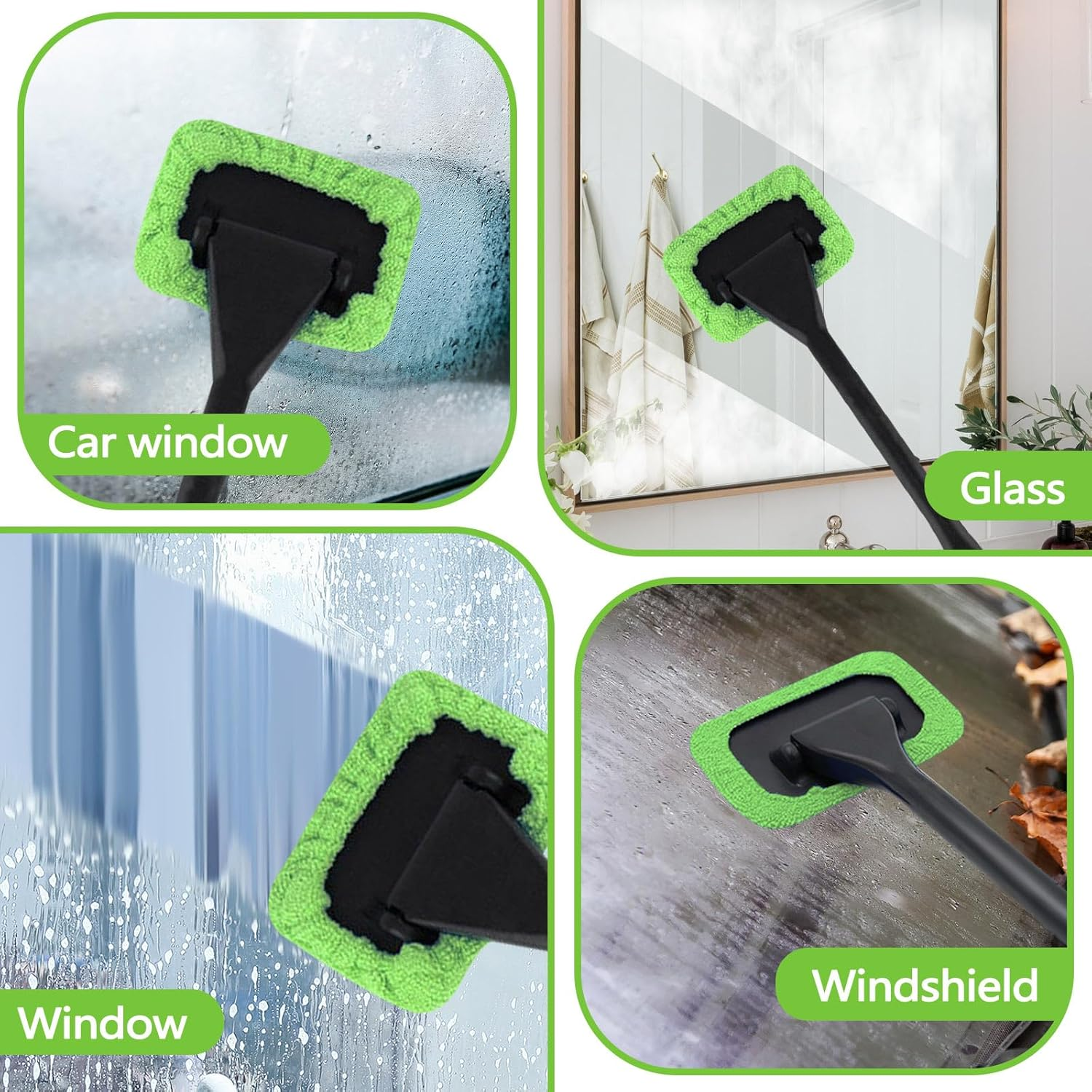 ASTIMESA Green Microfiber Windshield Cleaner Tool Set, Car Window Cleaner with 9 Replacement Cloth, Interior Windshield Cleaning Washer Supplies for Wiper Glass Rear inside Auto Mirror(10) image number 1