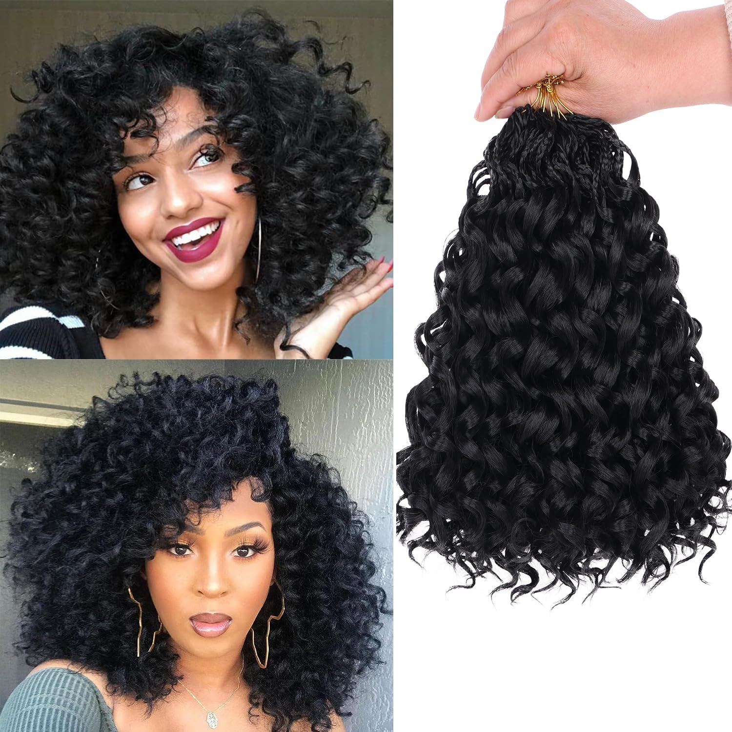 Mscat Gogo Curl Crochet Hair 18 Inch 8 Packs Black Ocean Wave Crochet Hair Pre Looped Deep Twist Goddess Box Braids Short Curly Water Wave Synthetic Braiding Hair for Women Girls Kids (8 Packs, 1B#)