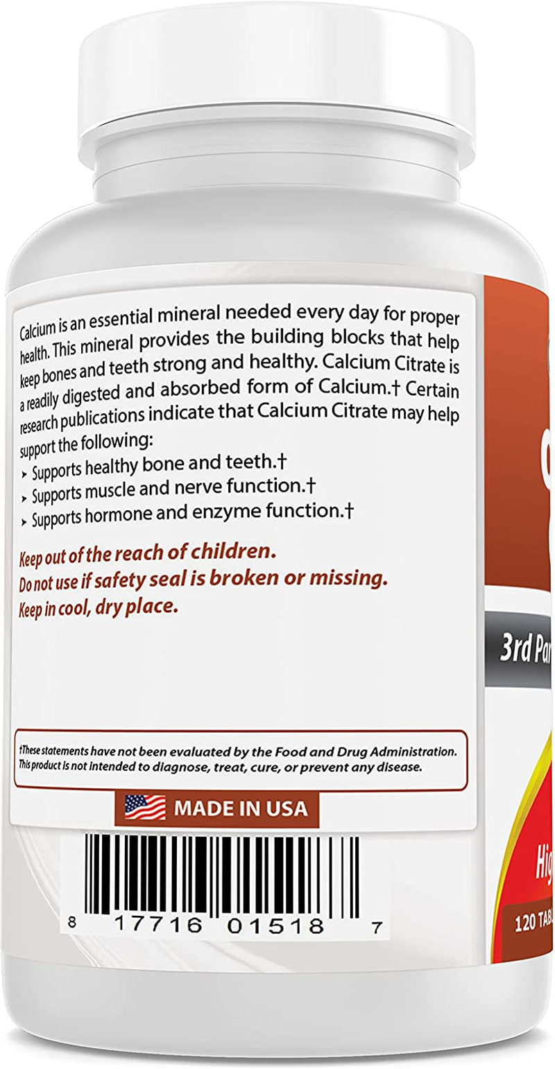 Best Naturals Calcium Citrate with Vitamin D-3 120 Tablets image number 6