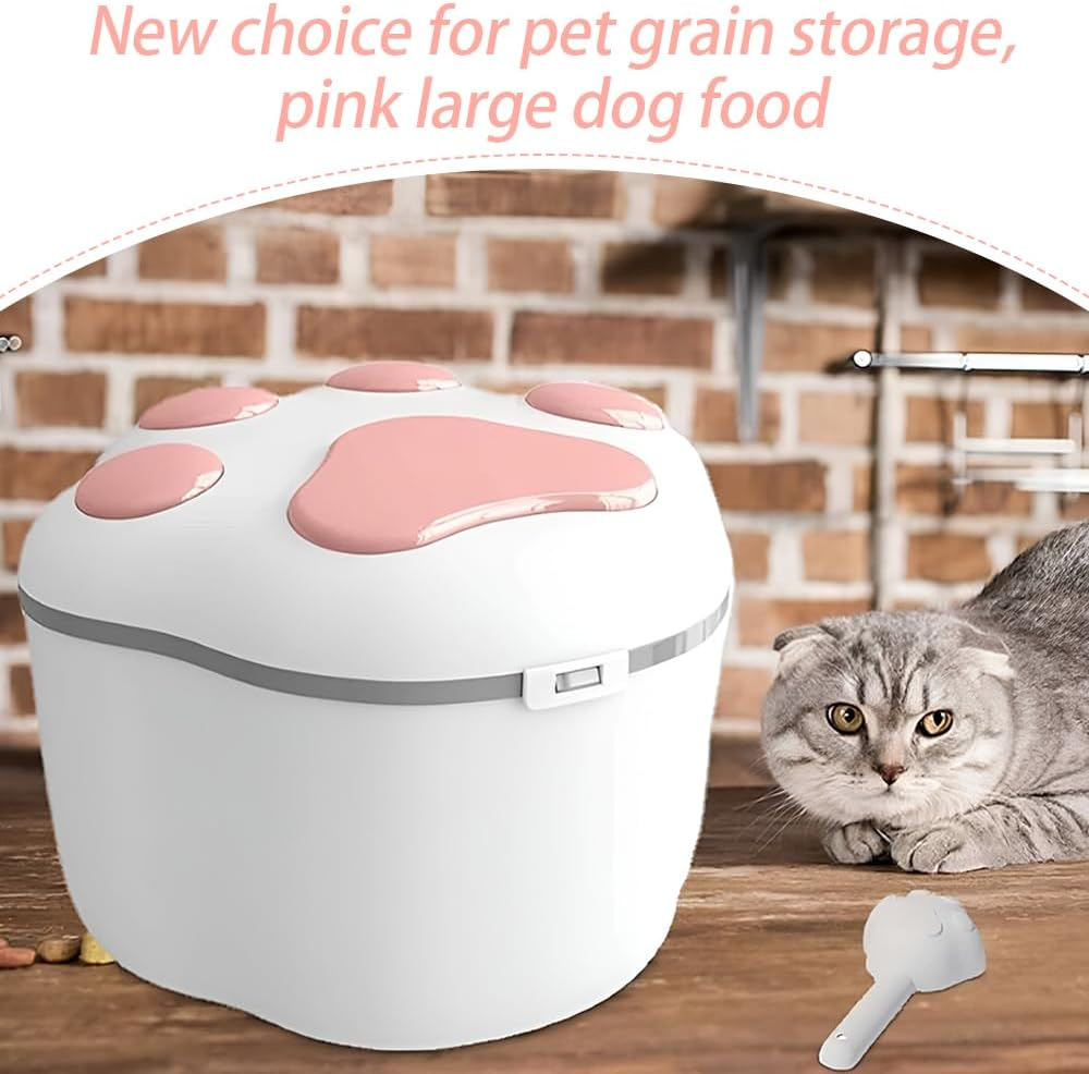 Pet Food Storage Bucket,Food Stocker,Cat Food Bucket with Spoon,Food Storage Container,Plastic Storage Bin,Large Capacity Dispenser Bin,For Dog, Cat and Other Pet Food Storage