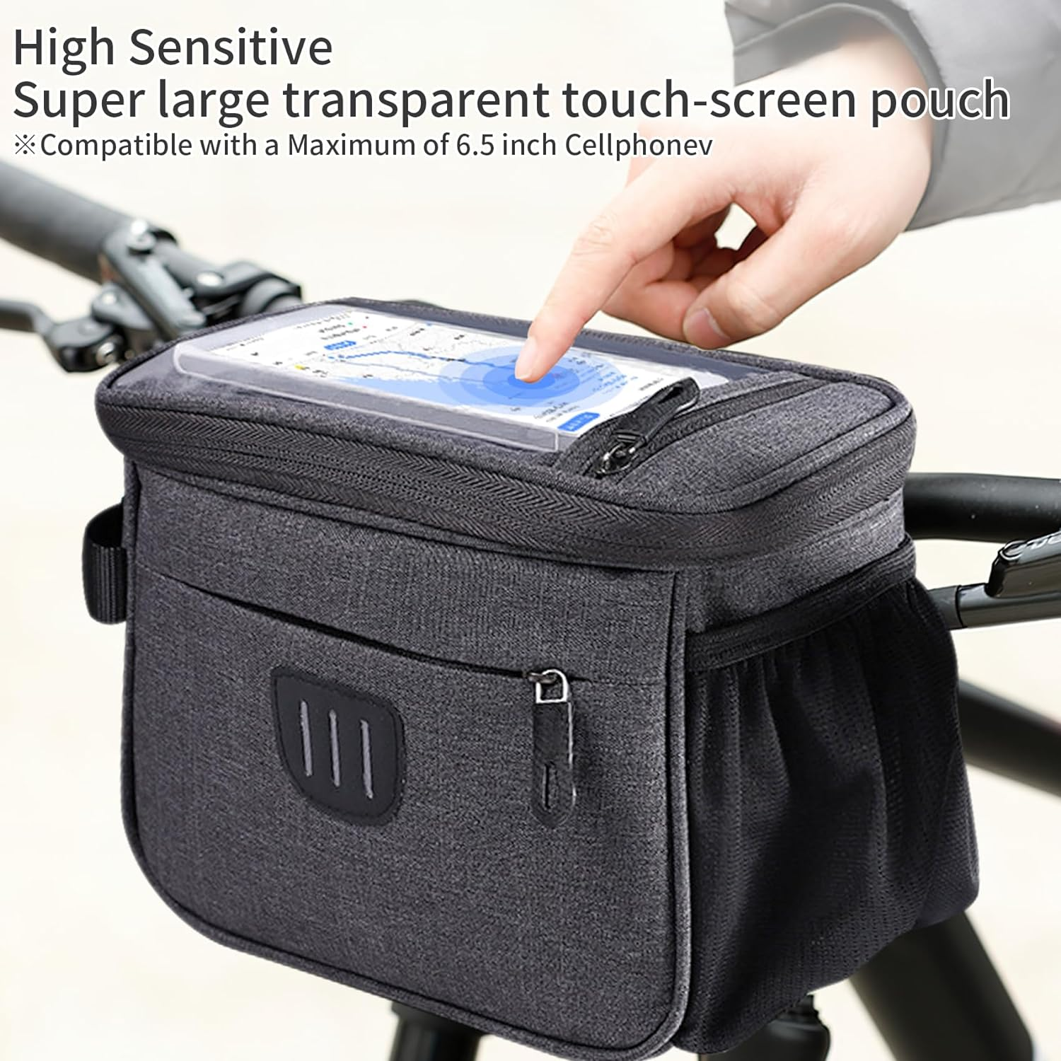 Annhua Bike Handlebar Bag Large Bicycle Front Storage Pouch, Waterproof Bike Phone Holder with Touchscreen and Shoulder Strap for Road MTB Cycling - Gray image number 6