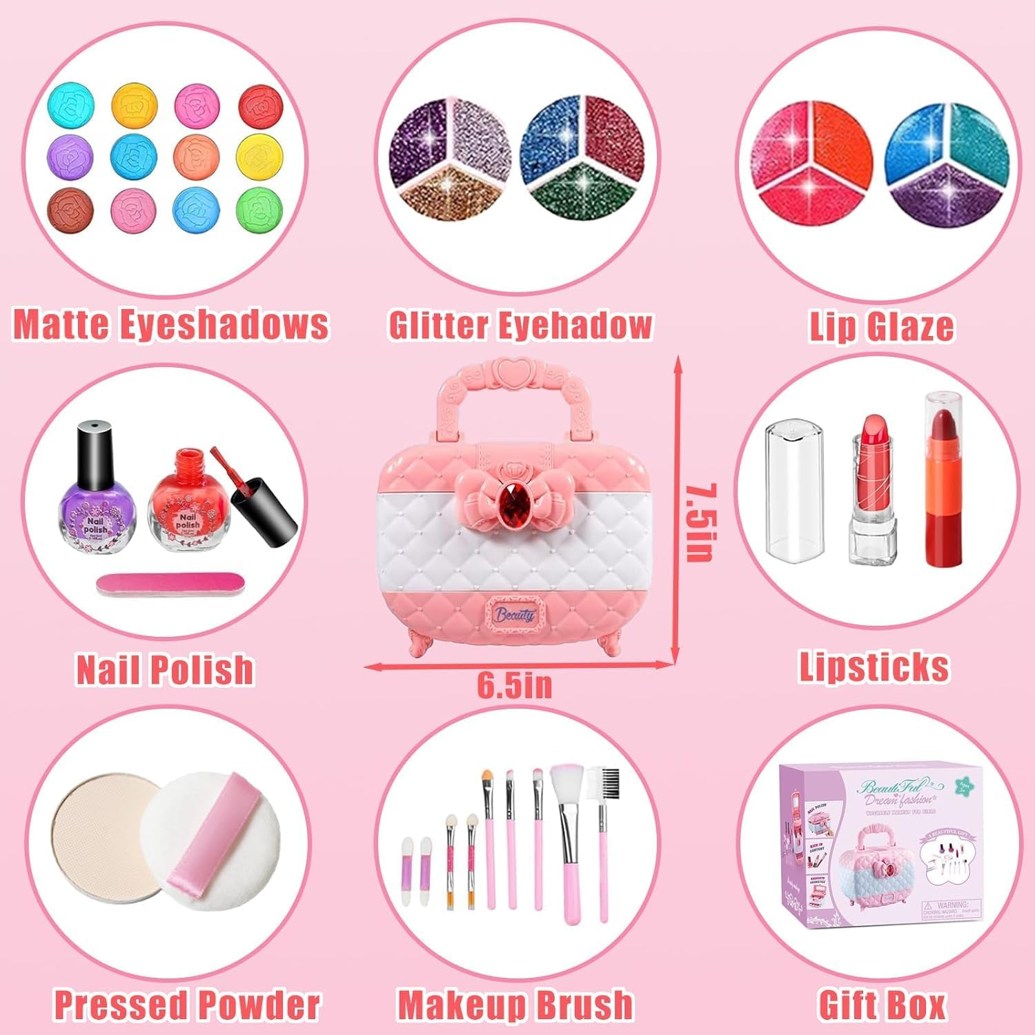 Kids Makeup Kit Toys - 41 Pcs Real Makeup Set for Little Girls - Prtend Play Cosmetic Case, Safe & Washable, Little Girl Makeup Set - Girls Toys Age 3-12 image number 1