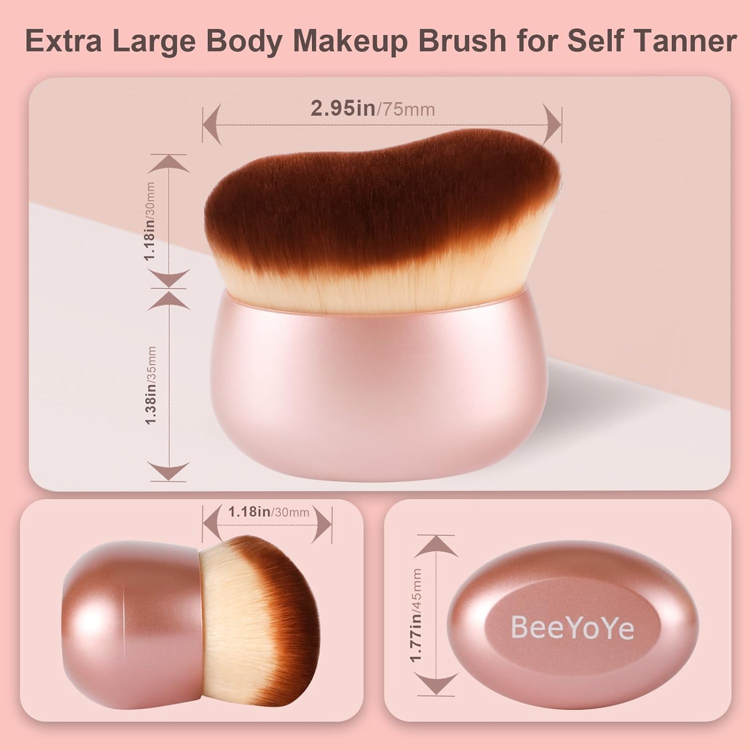 Beeyoye Extra Large Body Makeup Brush for Applying Self Tanner,75Mm Face Kabuki Brush Leg Tanning Brush for Applying Self-Tan Lotion,Body Coverage Applicator for Makeup Tattoo Concealer - Pink image number 3