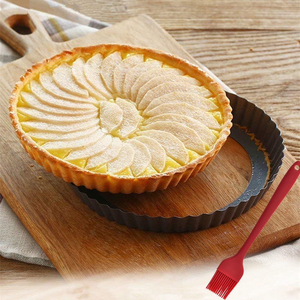 9 Inch Pan with Removable Bottom, Egg Tart and Milk Egg Cakes Pan, Pie Pan for Baking, Non Stick Carbon Steel Milk Egg Cakes Pan for Making Pies, Mousse Cakes, Fruits and Desserts image number 1