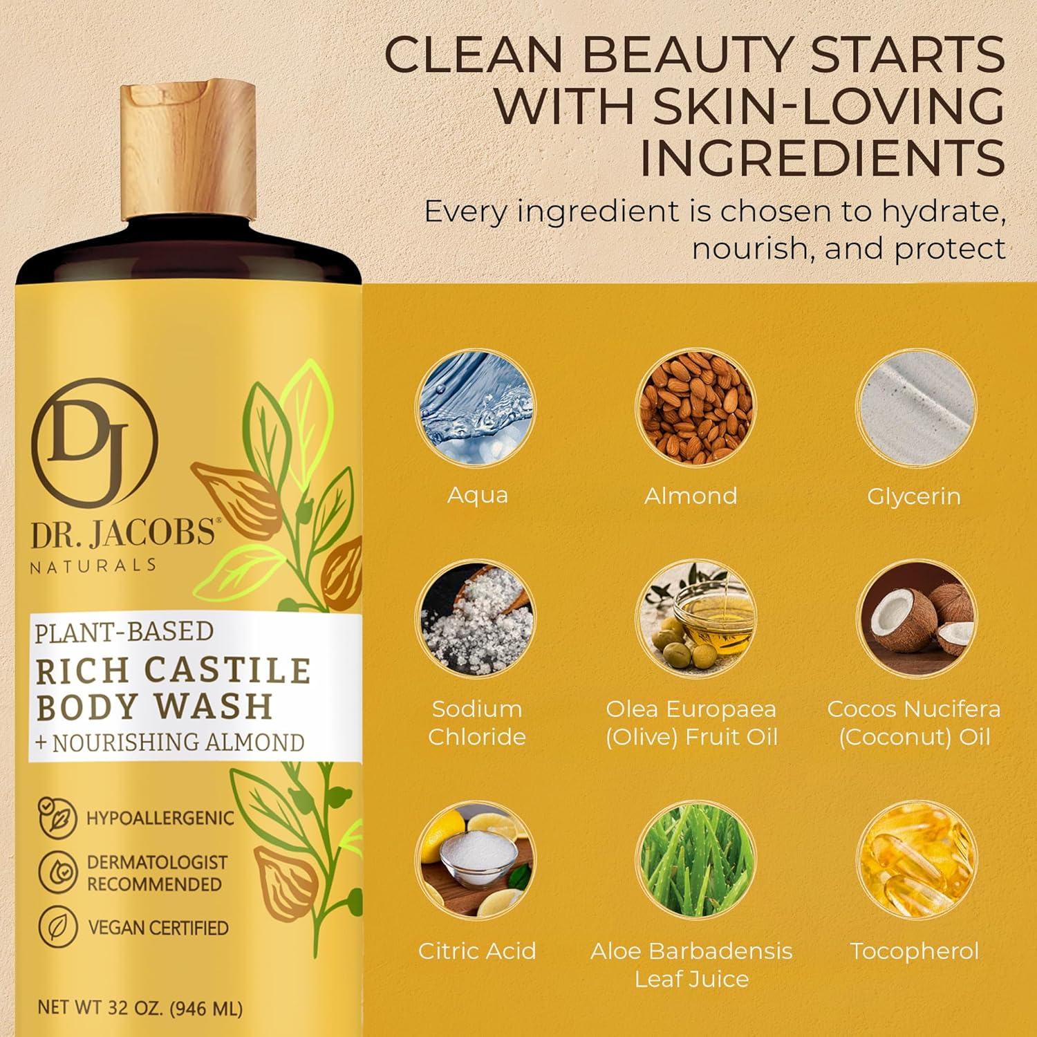 Dr. Jacobs Naturals - Almond Honey Pure Castile Soap - 950Ml image number 2