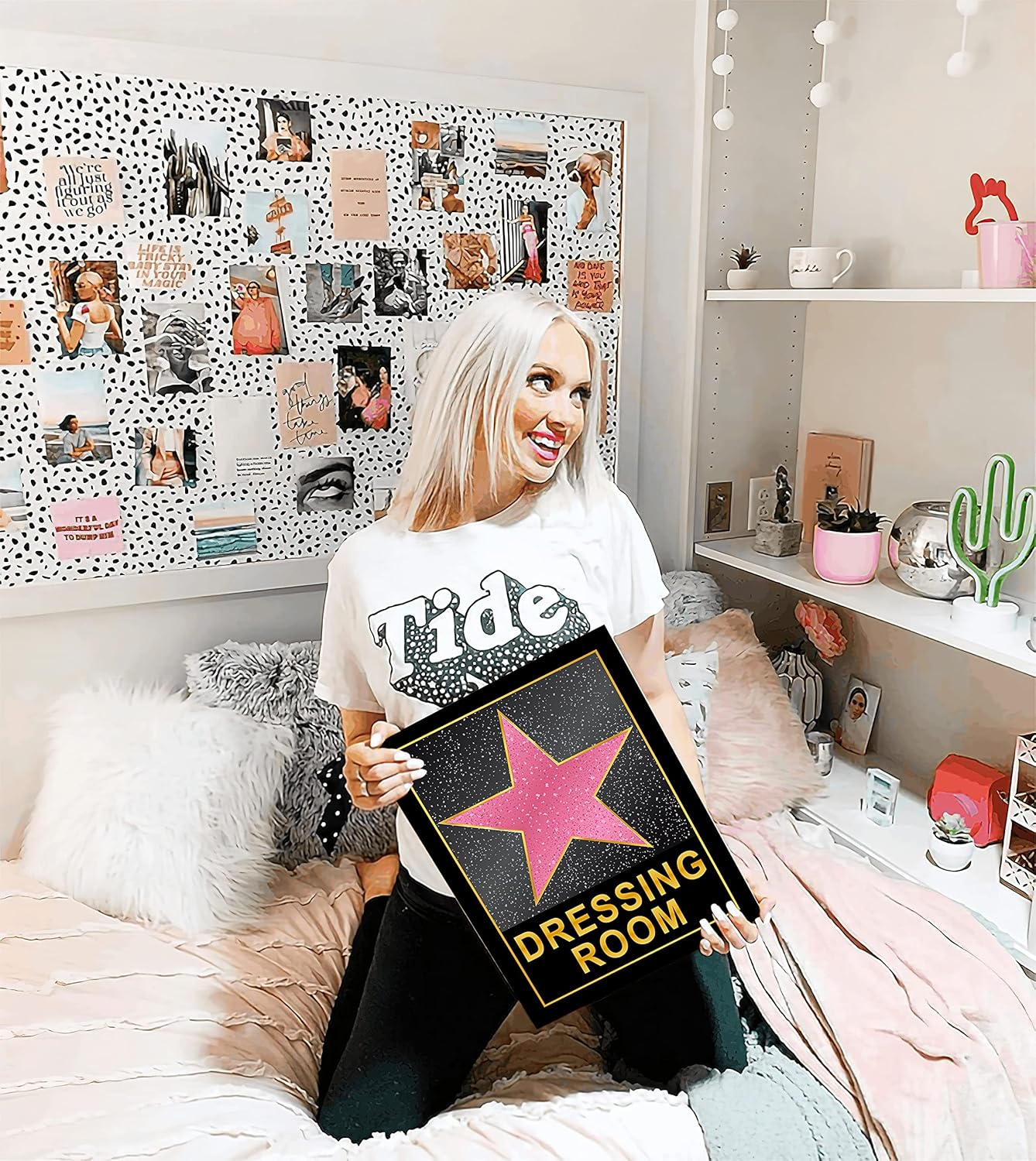 HK Studio Dressing Room Decor for Teen Girls 10" X 15" - Pink Star Y2K Room Decor Aesthetic image number 1