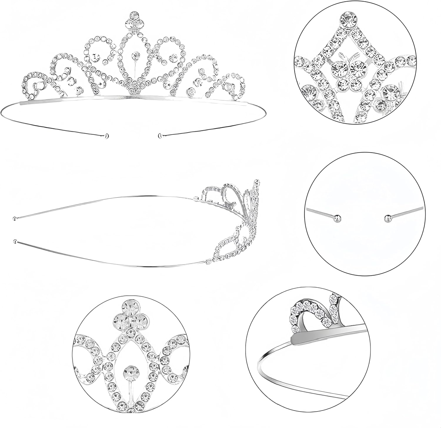 Wizefolk Girls Princess Crystal Tiara Crown, 6 Pcs Rhinestone Decor Hairband Silver Crystal Tiara for Birthday Party, Wedding, Prom, Pageant, Halloween image number 3