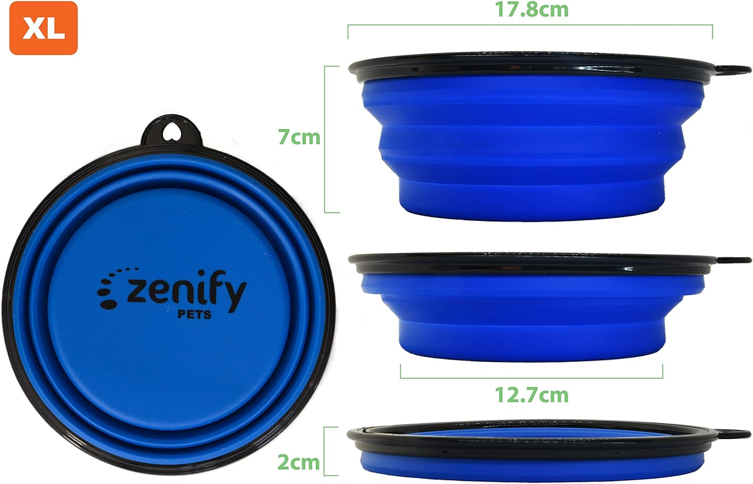 Zenify Dog Bowl - Extra Large 1000Ml Collapsible Foldable Food and Water Feeder Dish - Portable Travel Leash Lead Slim Accessories for Training Pets Puppy Dogs (7 Inches / 17.8 Cm) (Blue XL) image number 6