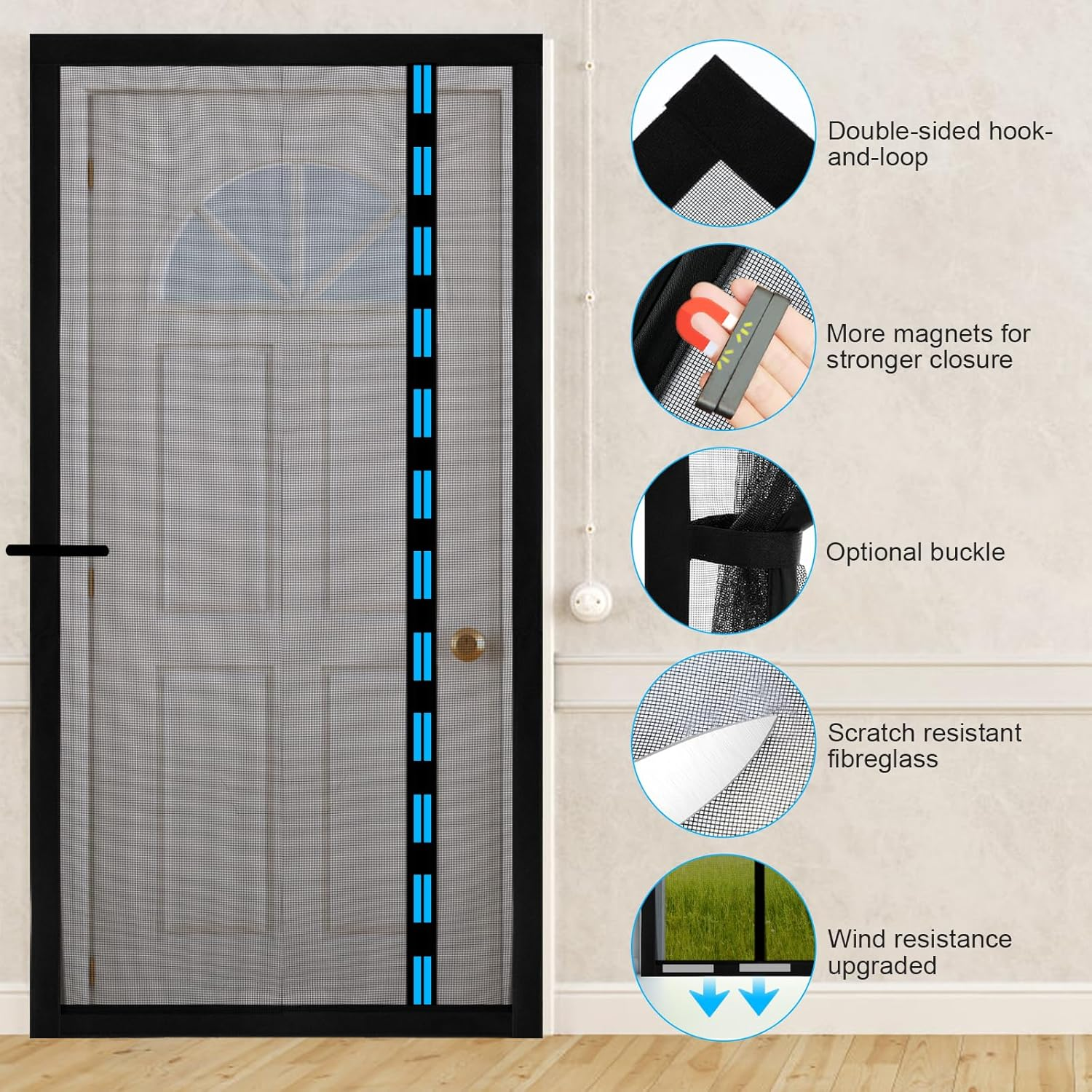Fillis Magnetic Fly Screen for Doors 80X200Cm, Side Opening Fiberglass Door Curtains anti Mosquito Mesh with Full Frame Hook and Look, Keep Insects Out, Black image number 1