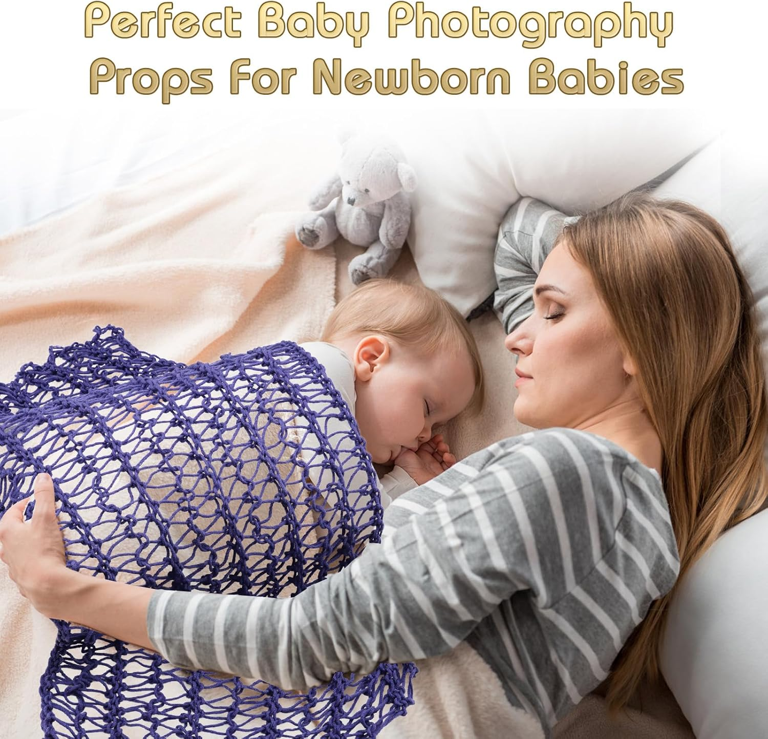 3 PCS Newborn Photography Prop Baby Hat Knitted Handmade Cover Diaper with Toddler Swaddle Blankets Wraps for Infant Boy Girl Princess Twins(0-3Months)