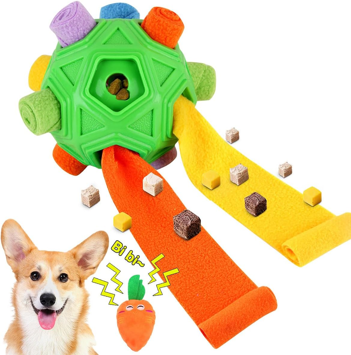 Dog Snuffle Ball-Interactive Puzzle Dog Toys Encourage Natural Foraging Skills Slow Feeder for Training and Stress Relief, Cloth Strip Hiding Food Chew Toys for Any Size Dogs