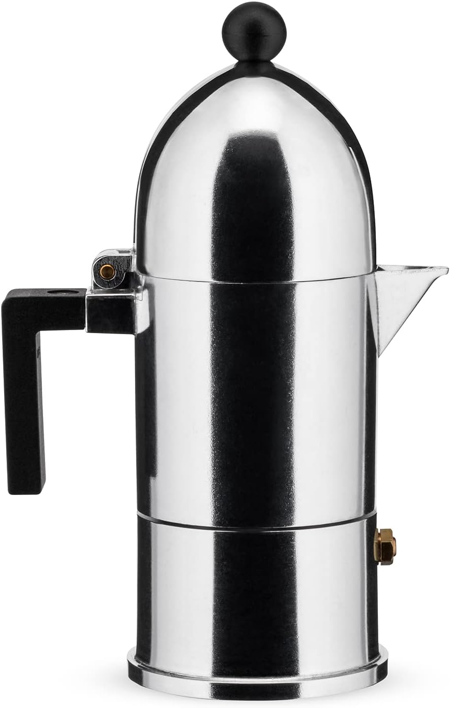 Alessi A9095/6 B La Cupola 6-Cup Silver Aluminum Espresso Maker with Black Handle image number 1
