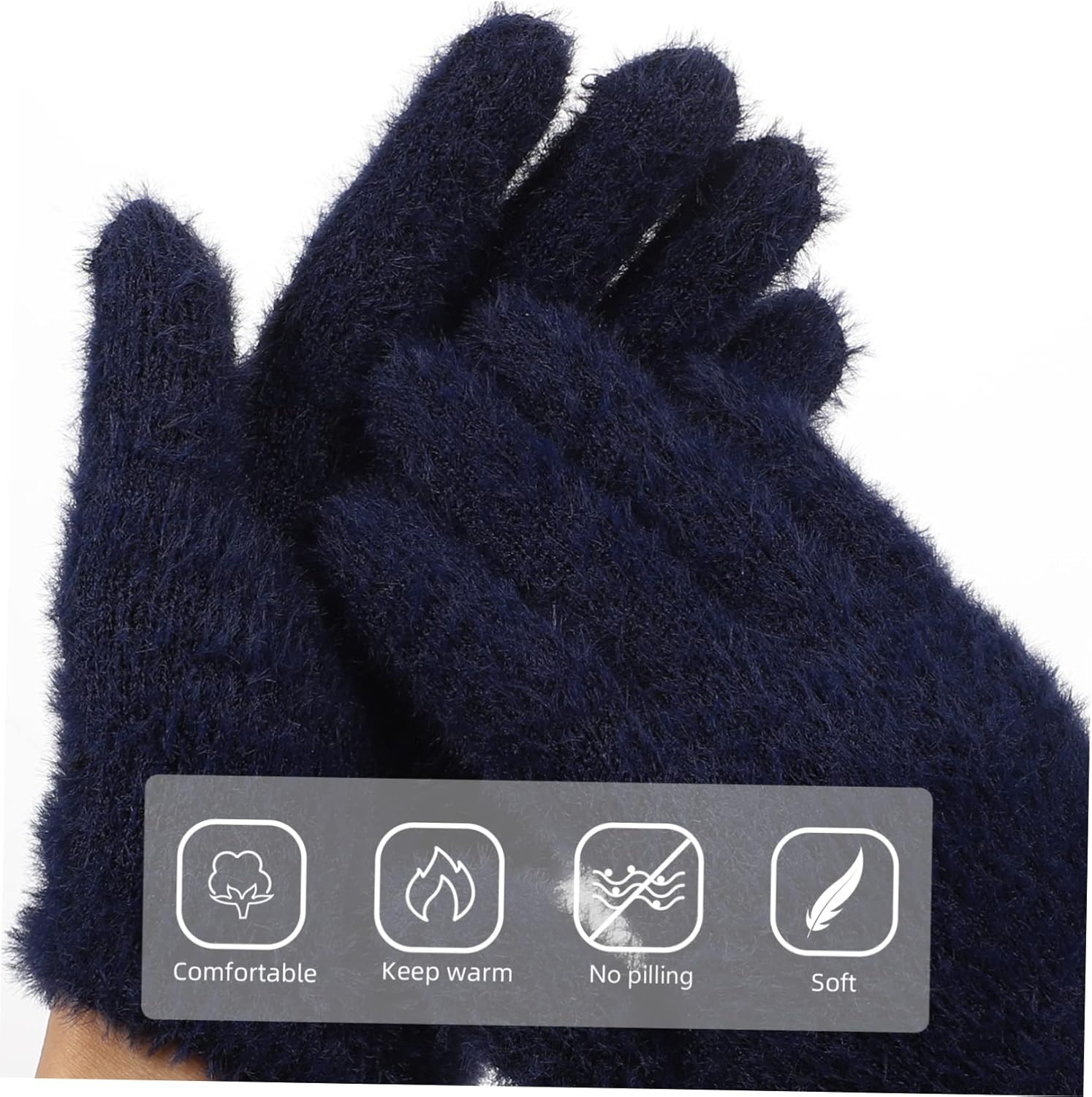 VALICLUD Knitted Gloves Warm Gloves Mitten Child Wool Knitted Mitts Wool Mitts Cashmere - Navy image number 2