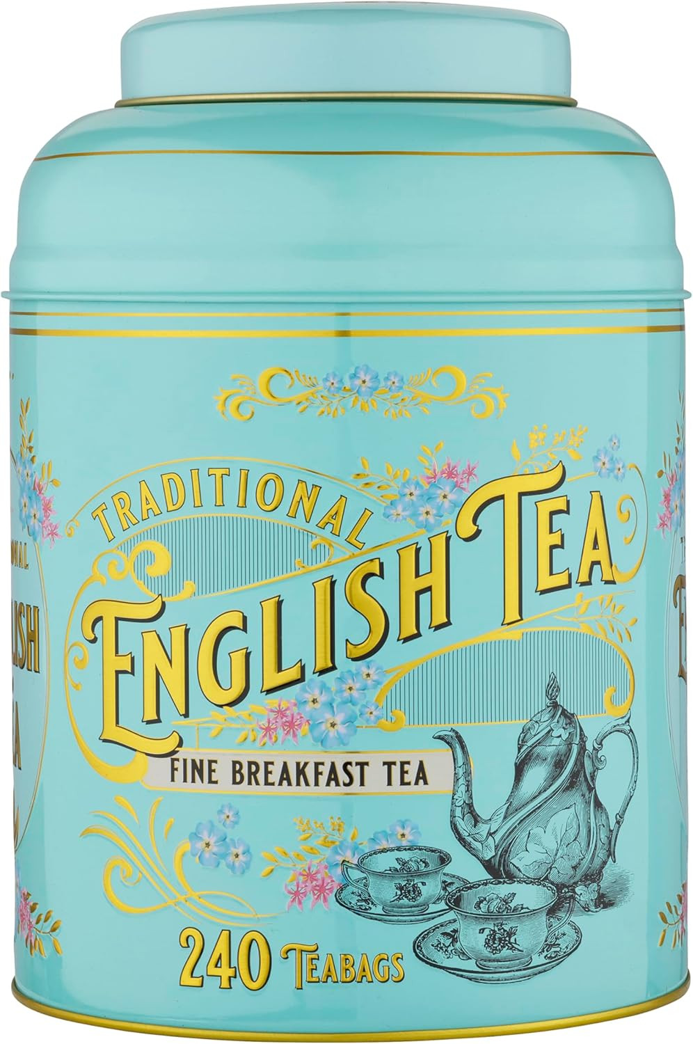 New English Teas Vintage Victorian round Tea Caddy with 240 Fine English Teabags (Bottle Green)