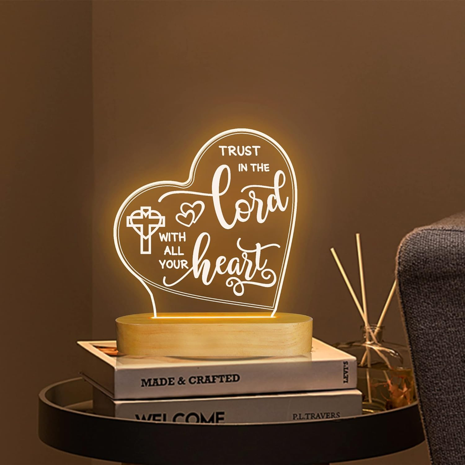 Attivolife Jesus Night Light, Lord Gift with Warm White Light with Wood Base, the Sacred Home Decor Xmas Birthday Easter Thanksgiving Day Gift Lord Desk Lamp for Christian Saint - Lord image number 5