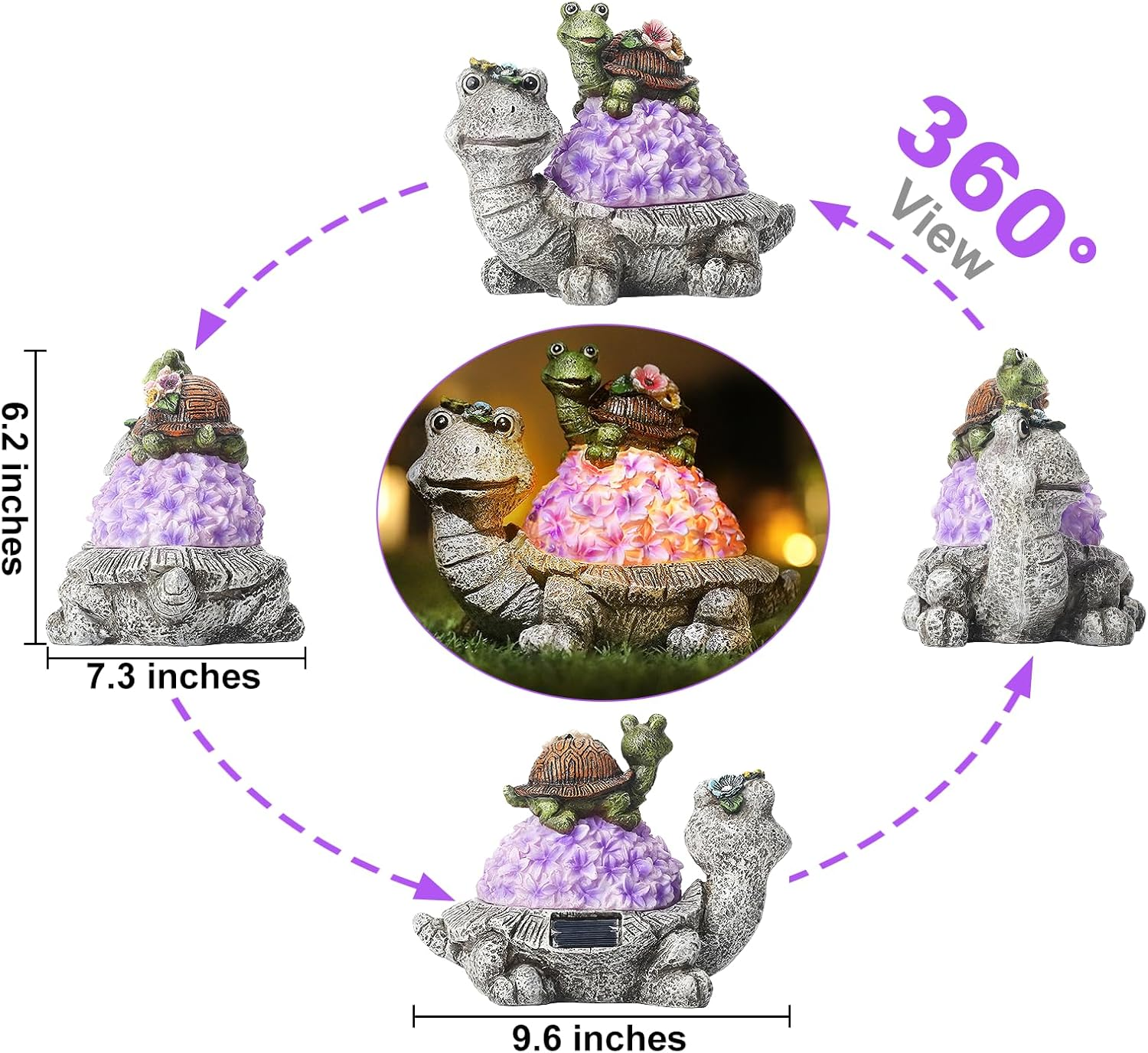 Solar Flower Turtles Statue for Outdoor, Waterproof outside Tortoise Figurines Decor with LED Lights, Suitable for Garden, Yard, Lawn, Porch, Patio, Balcony - Gifts for Grandma Mom Women image number 1