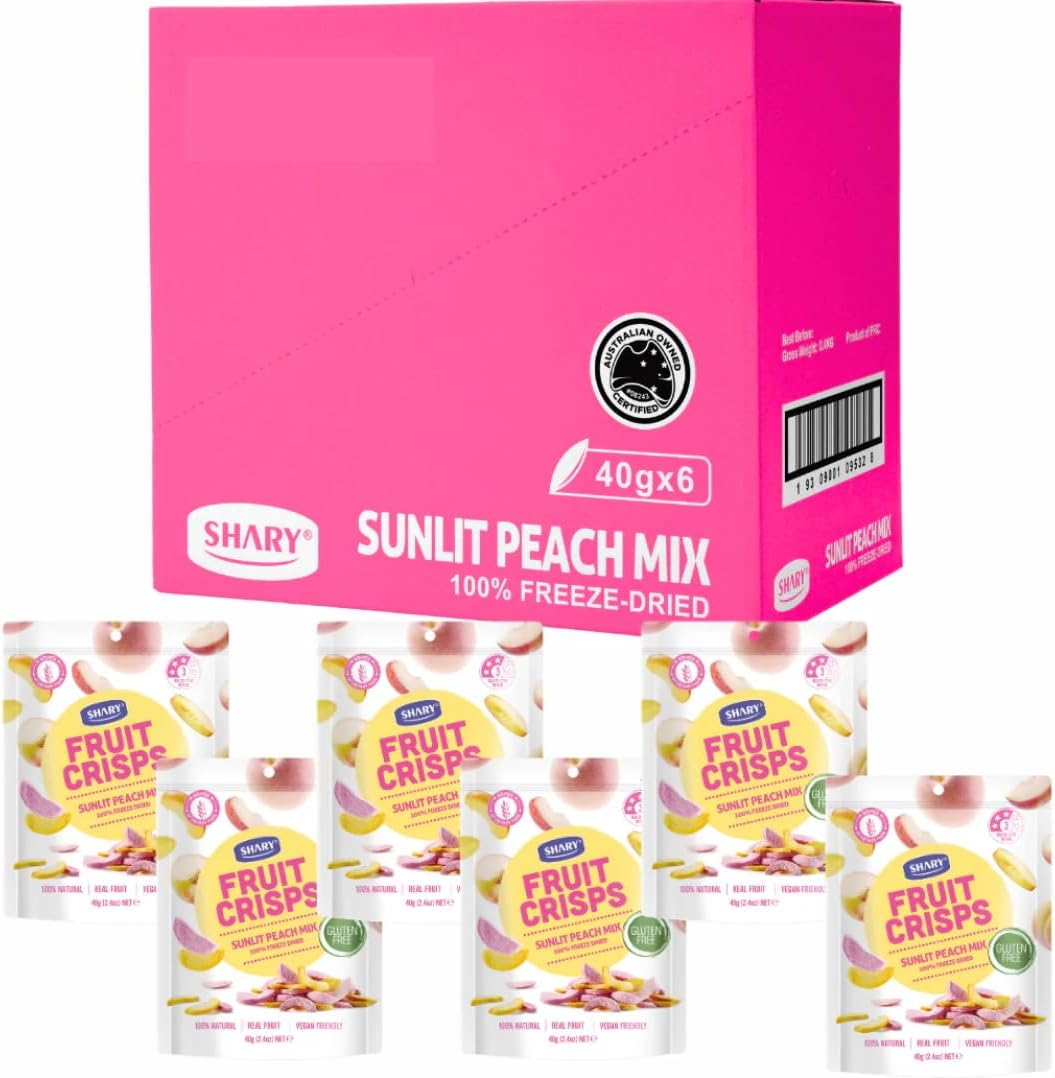 Shary Freeze Dried Mixed Peach Crisps, (6 X 40G) &ndash; Healthy Snack, 100% Natural, Vegan, Gluten-Free, Crunchy & Delicious