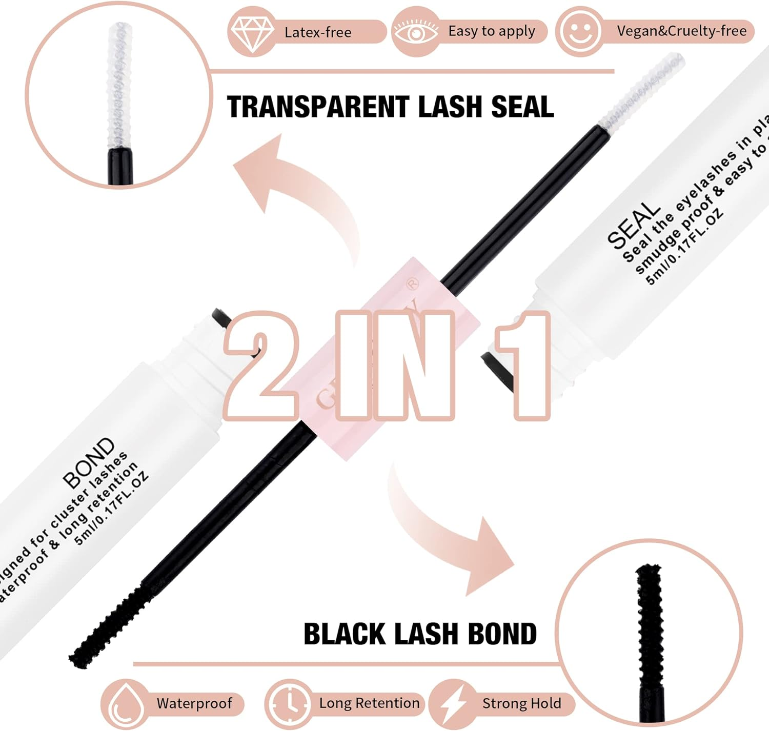 GEMERRY Lash Bond and Seal Eyelash Glue, Cluster Lash Glue, Individual Lash Glue Eyelash Glue for DIY Eyelash Extensions Clear Waterproof 48H+ Latex-Free Overnight Beginner Friendly (5Ml+ 5Ml) image number 6