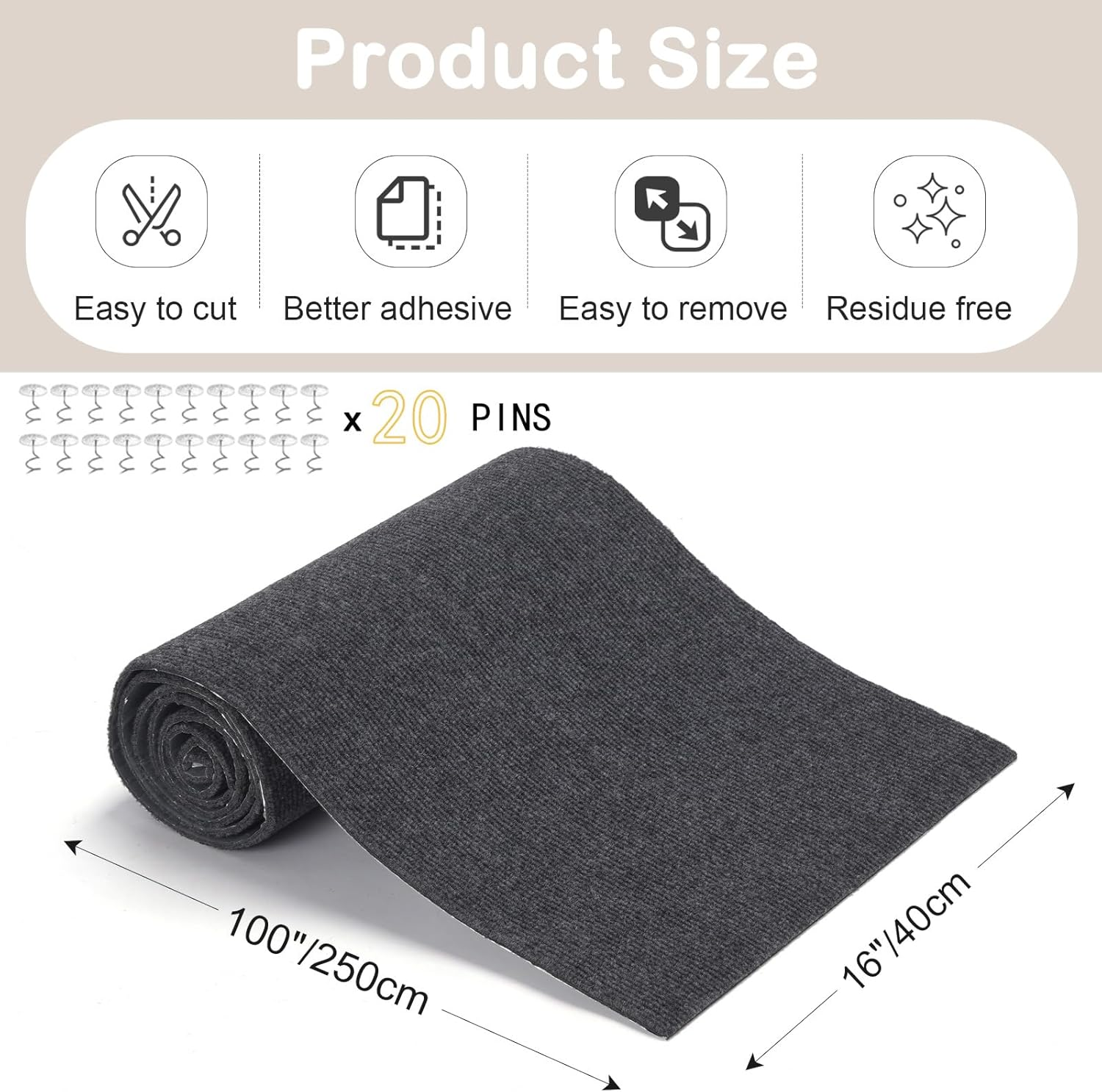 Uross Cat Scratching Mat -254Cmx40Cm Cat Couch Protector Adhesive Scratch Furniture Protector for Pets DIY Self Scratching Mat for Tree Shelves Post Wall - Lightgrey image number 1