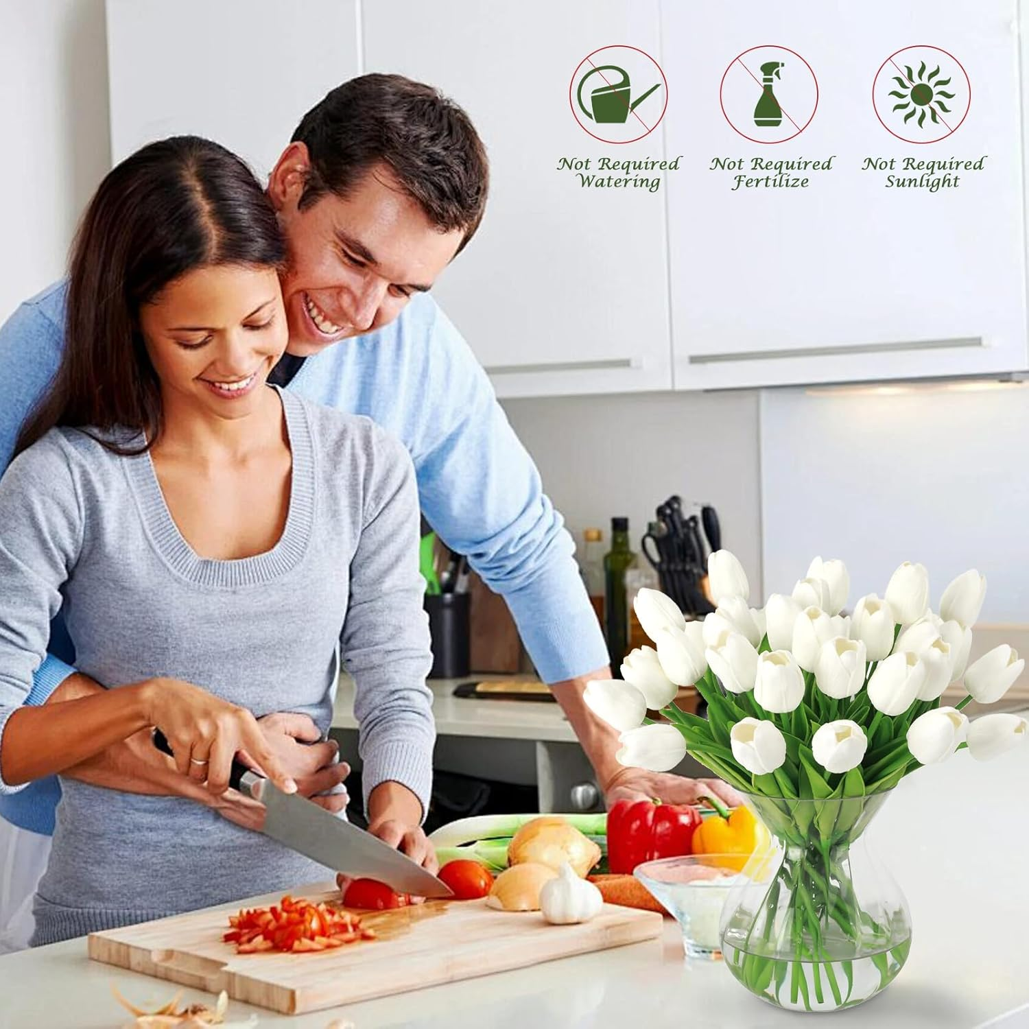 Tulips Artificial Flowers 24Pcs Faux Silk Tulip Real Touch Tulip Fake Flowers Bouquets Arrangements for Easter Spring Flowers Valentine&rsquo;S Day Mother'S Day Flower Gifts Home Table Decor (White) image number 2