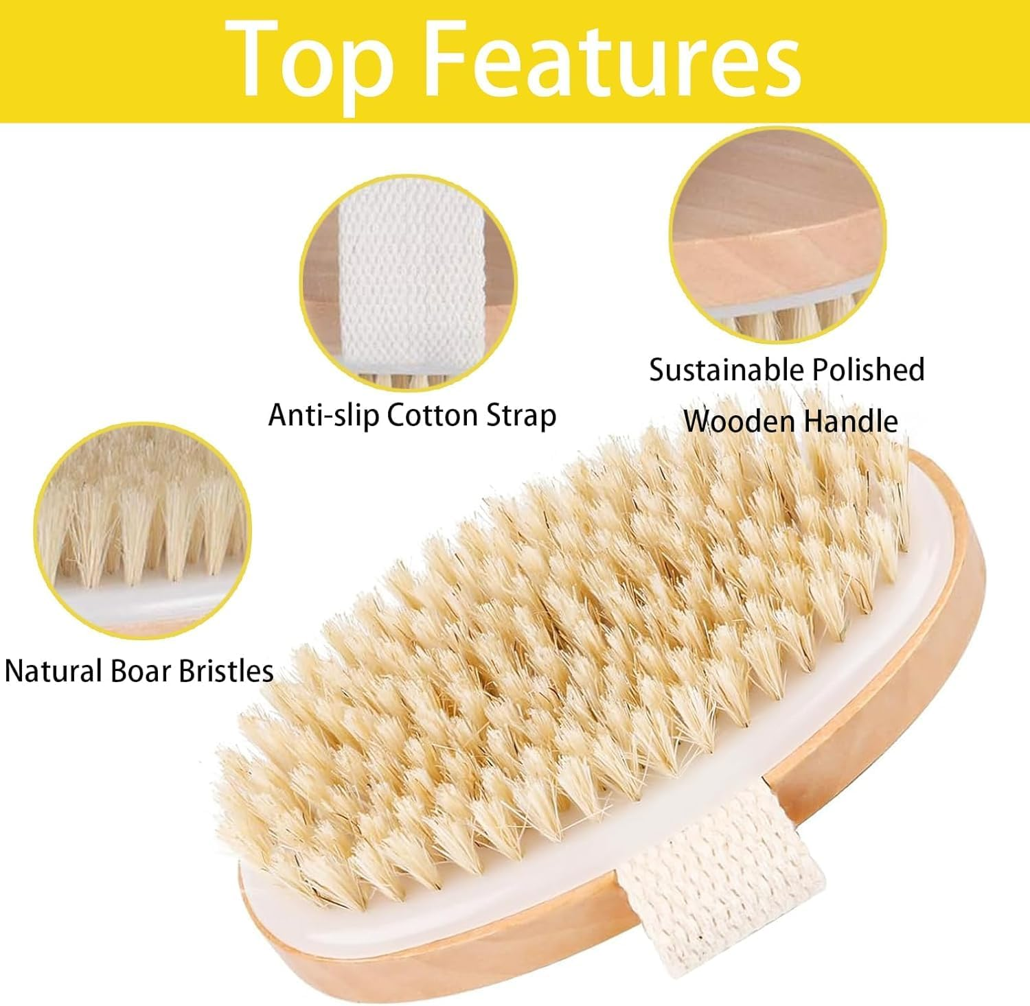 Oval Wood Dry Brushing Body Brush, 2Pcs Oval Exfoliating Bath Massage Brushes, Oval Natural Bristle Body Brush for Dry Brushing image number 6