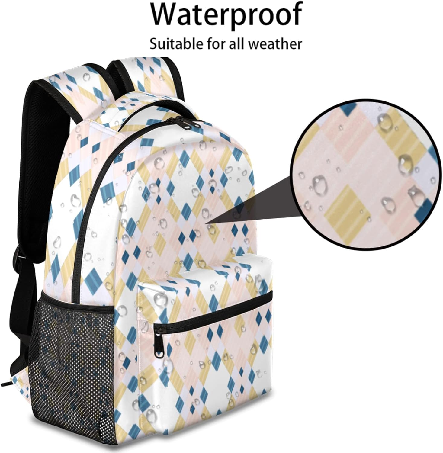 Tropicallife Artistic Abstract Square Backpack Lightweight Waterproof Travel Rucksackart Grid Stylish Backpack for Man Women image number 5