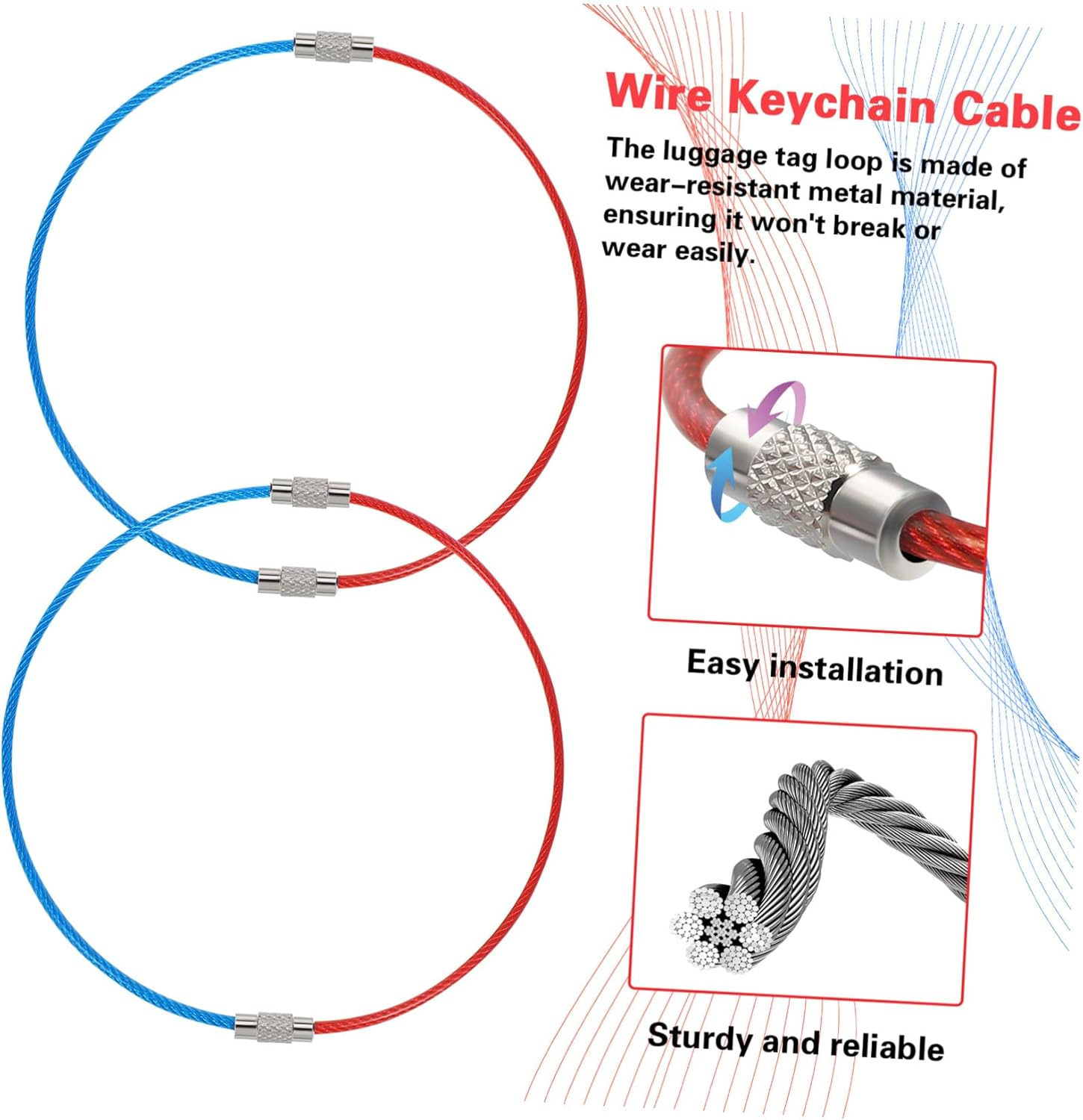 Tofficu 16Pcs Wire Keychain Cable Stainless Steel Multi-Color Key Rings for Travel Luggage and Bag Tags image number 5