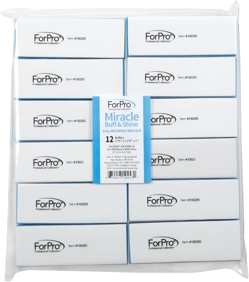 Forpro Professional Collection Miracle Buff & Shine - Grey 400/White 4000 Grit- Twelve (12) Double Sided Manicure & Pedicure Buffers - 1&rdquo; H X 1.375&rdquo; W X 3.75&rdquo; L image number 1