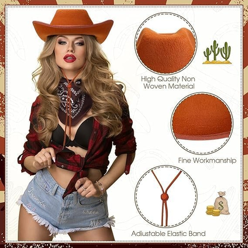 Miners2000 12 Pcs Adult Cowboy Hat for Women and Men Western Cowgirl Hats with Adjustable Drawstring and Cowboy Party Paisley Bandana